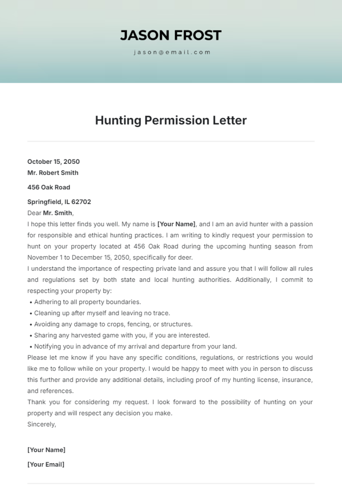 Free Hunting Permission Letter Template To Edit Online