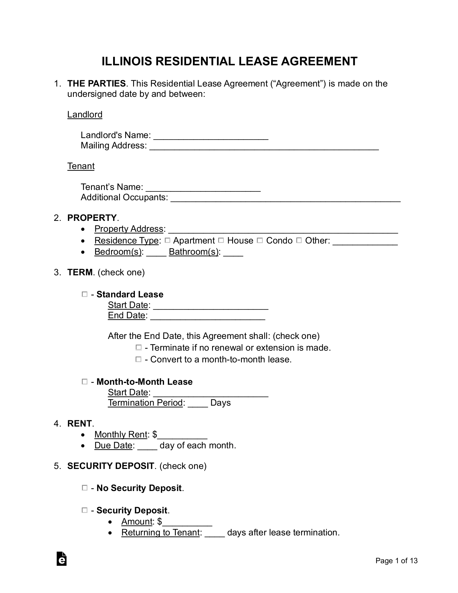 Free Illinois Lease Agreement Templates 7 PDF Word EForms