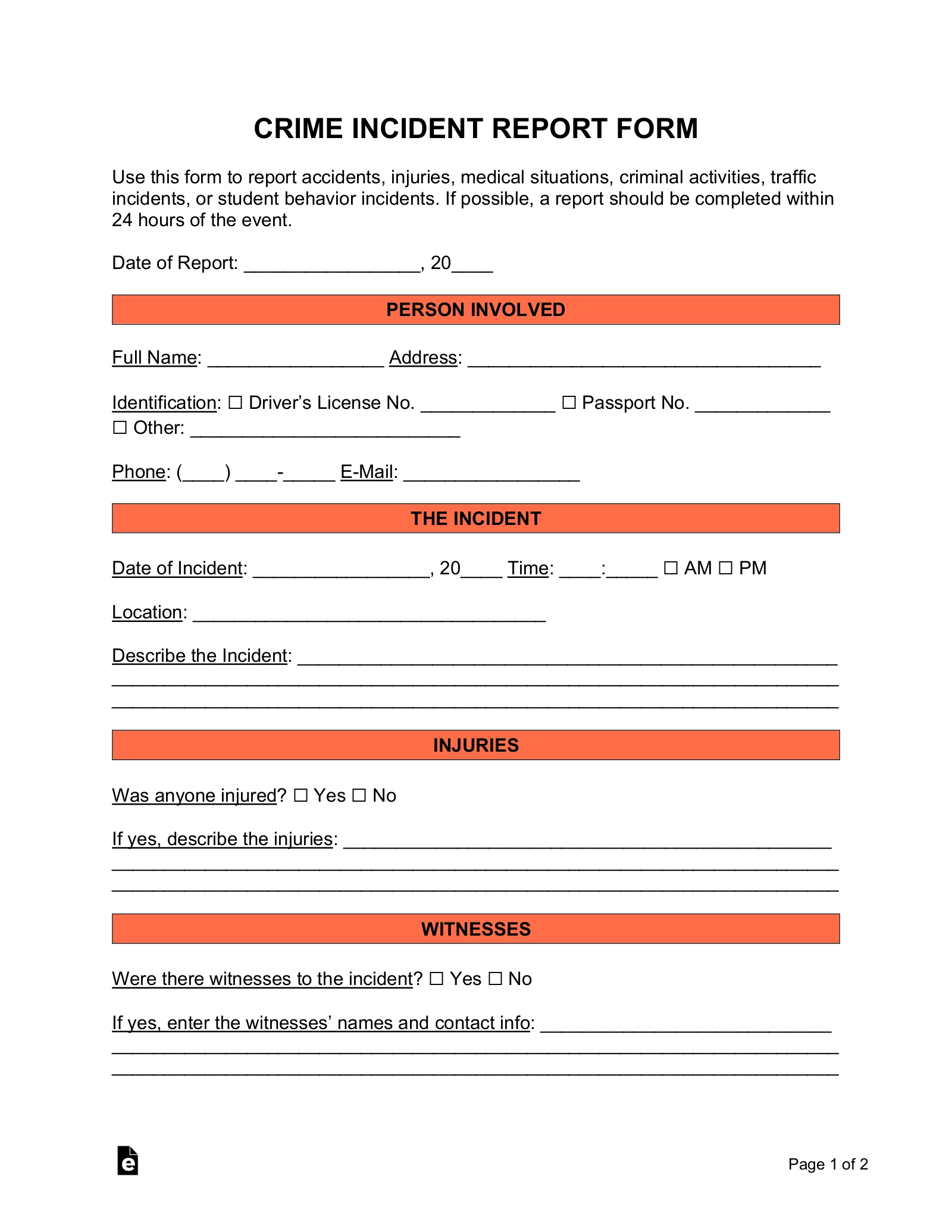 free printable incident report form