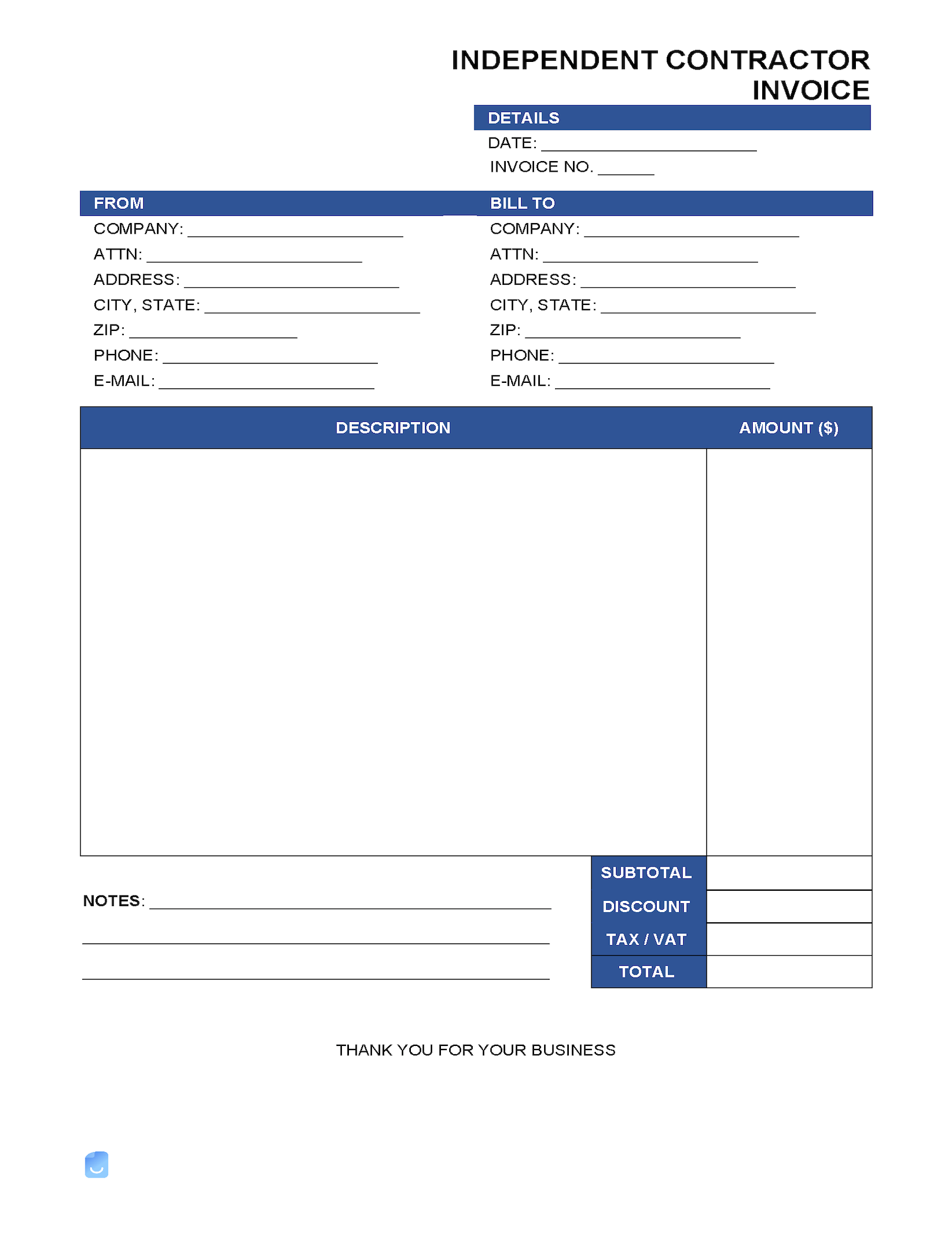 Free Independent Contractor 1099 Invoice Template PDF Word XLS Invoice Maker
