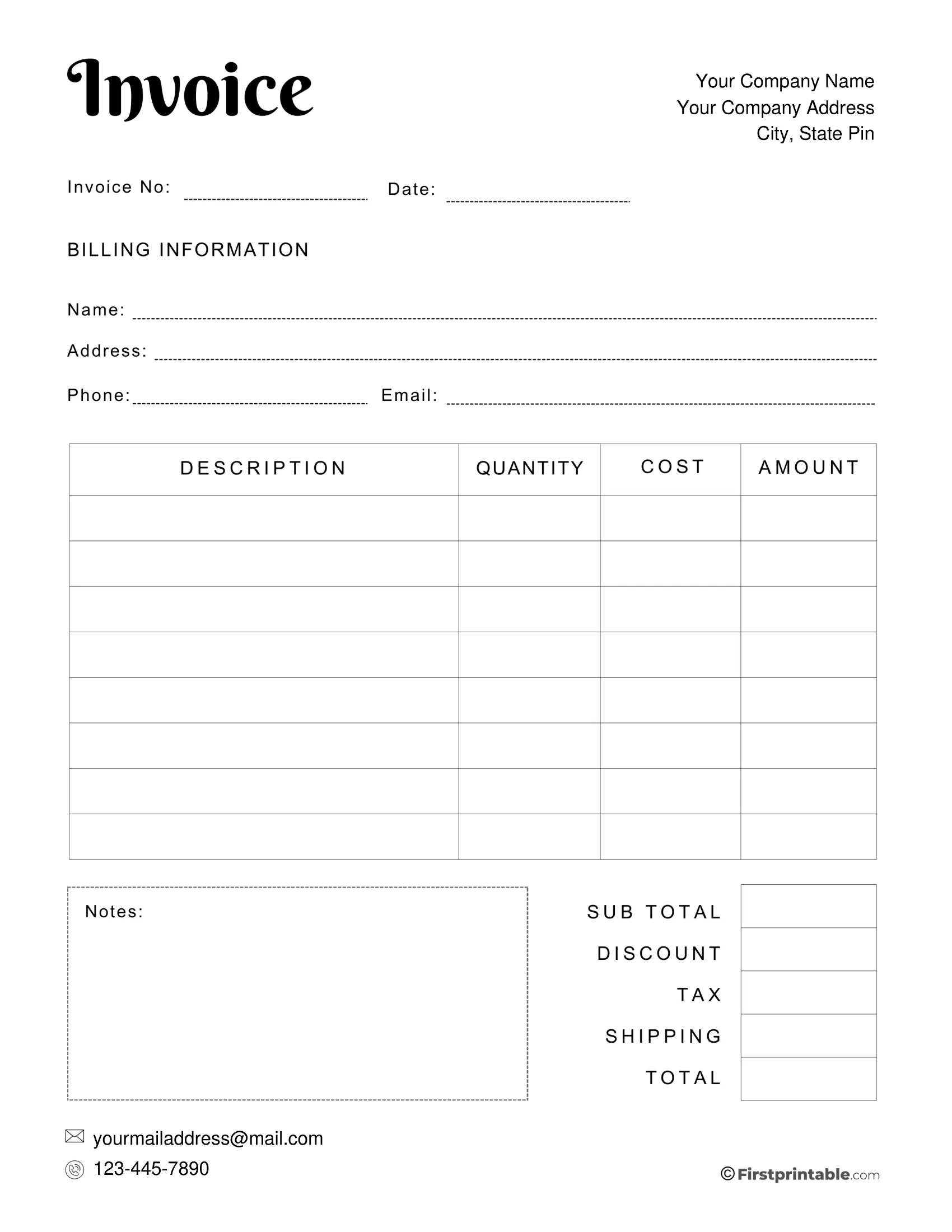 Free Invoice Template Blank Printable Download