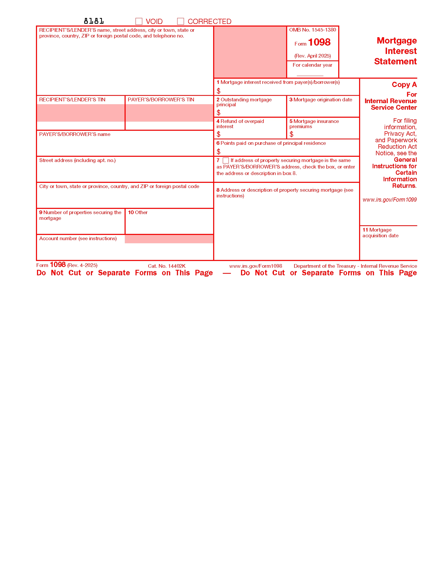Free IRS Form 1098 PDF EForms
