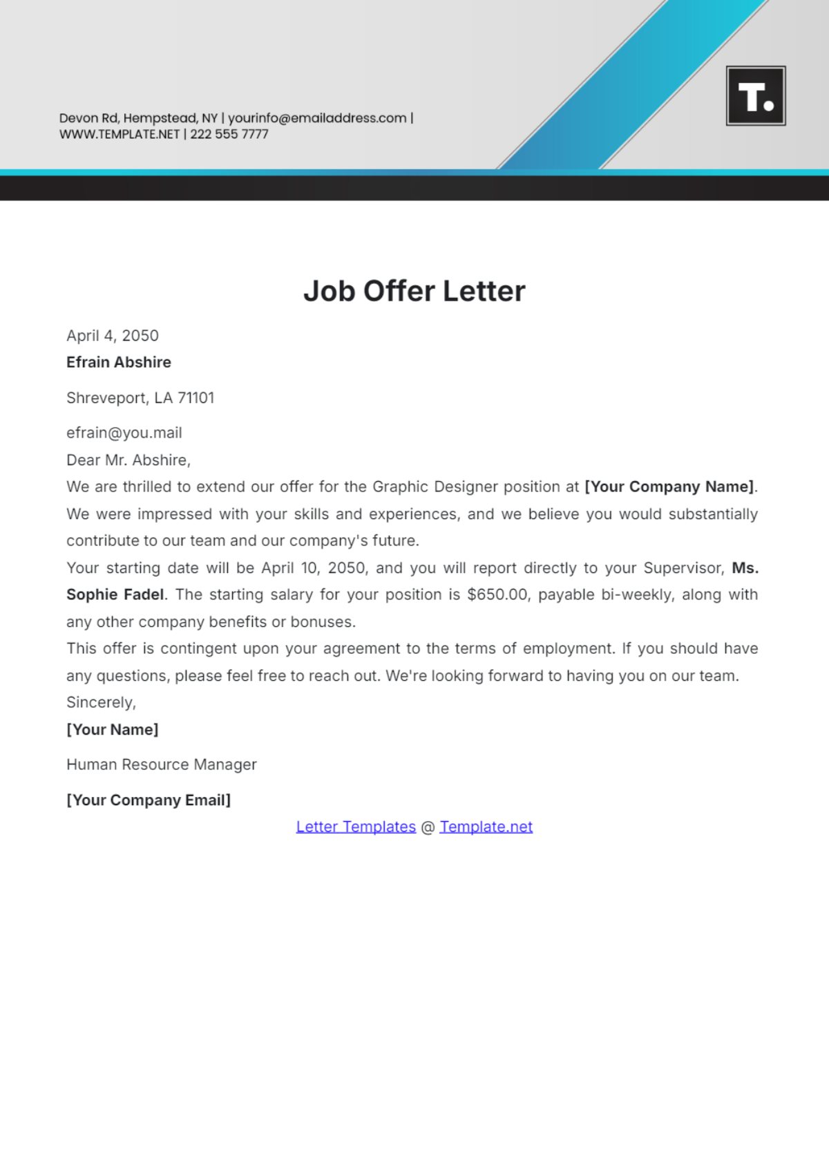 Free Job Offer Letter Template To Edit Online
