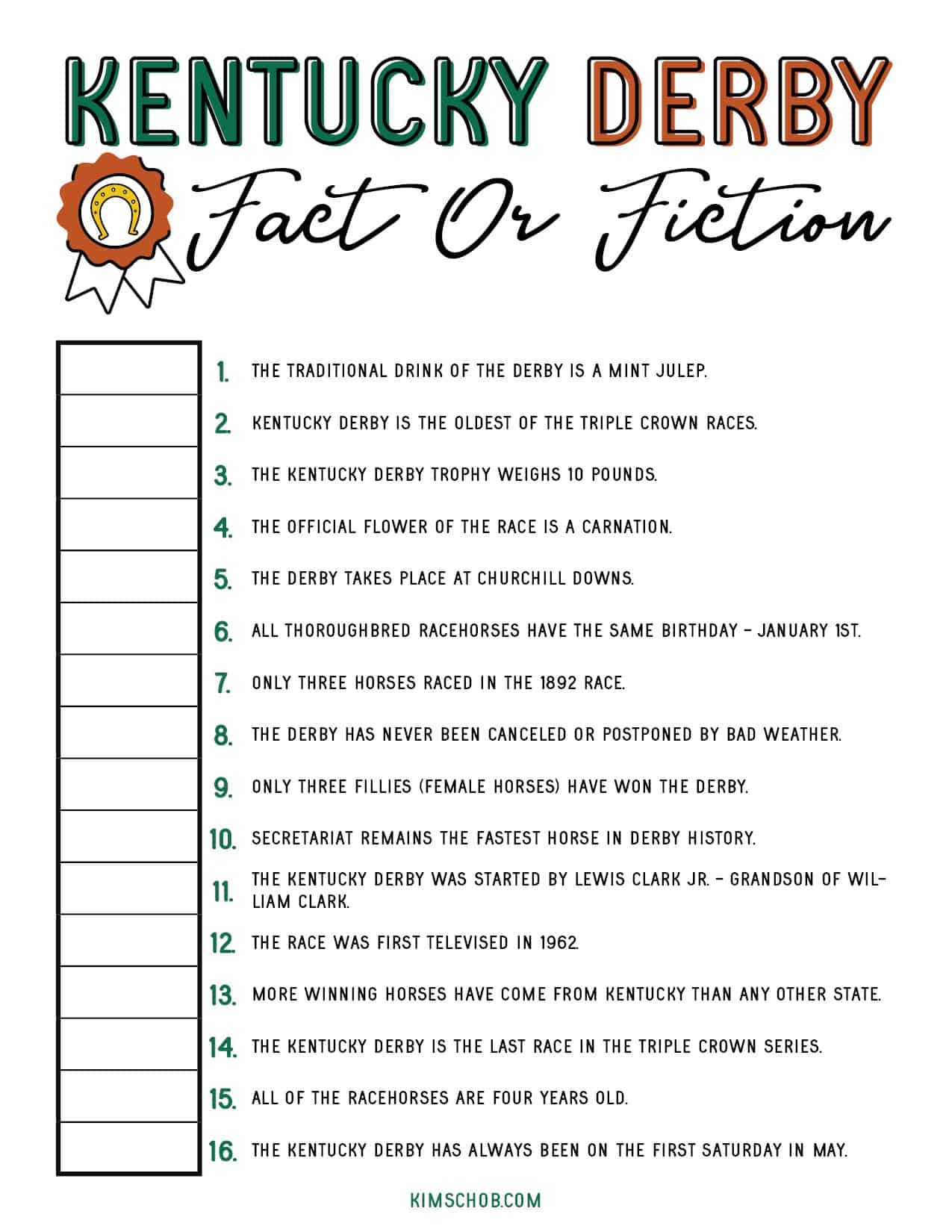 Free Kentucky Derby Printable Games Kim Schob