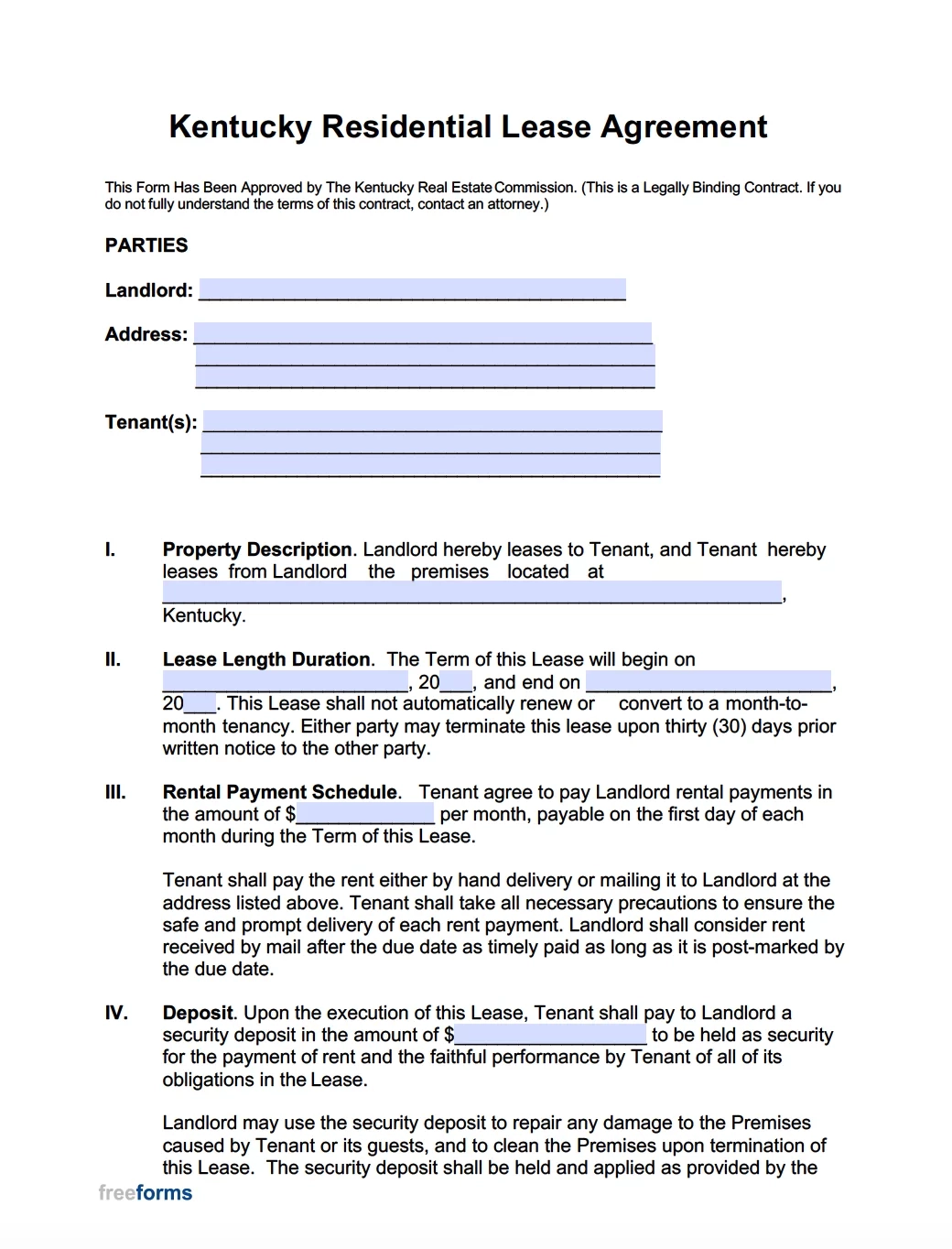 Free Kentucky Rental Lease Agreement Templates 6 PDF Word
