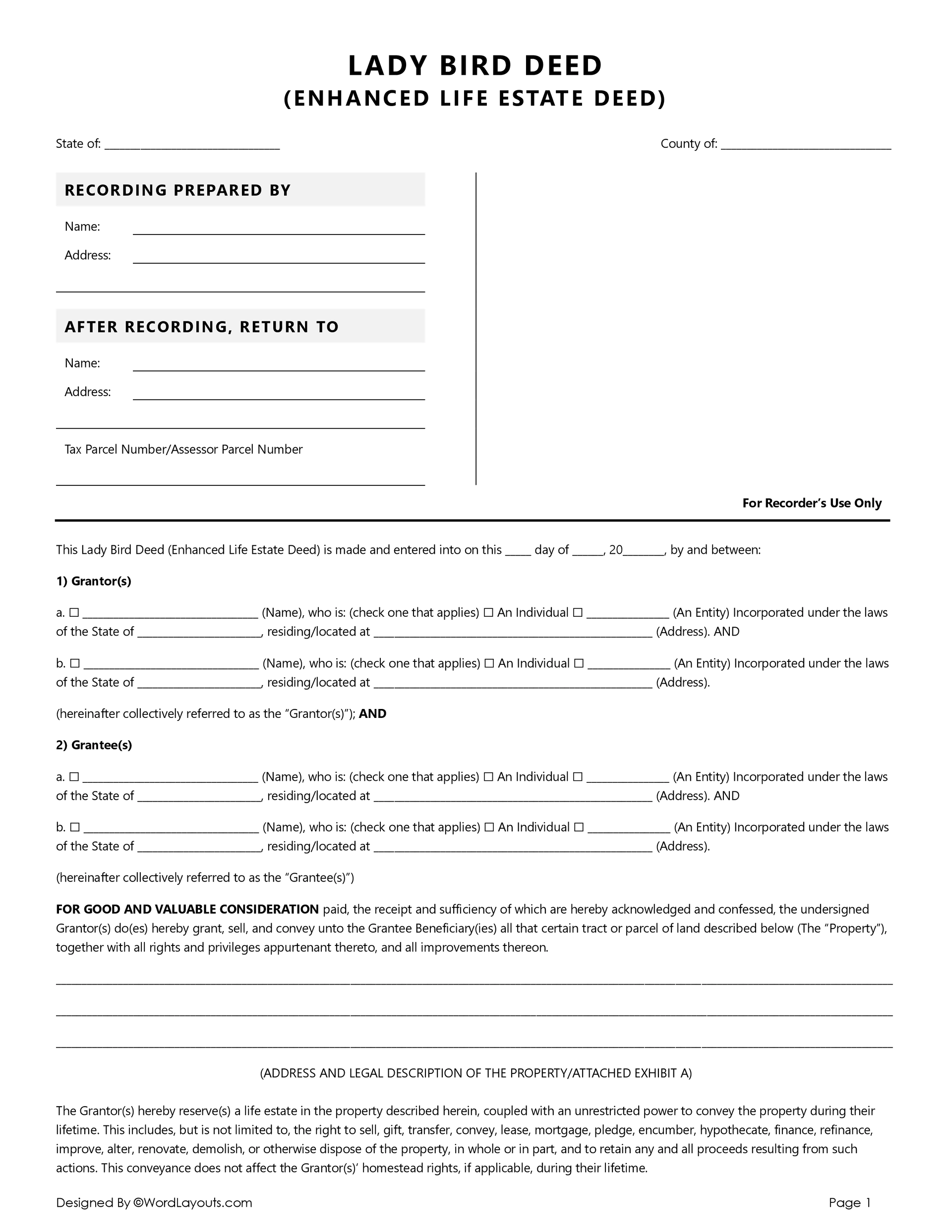 printable lady bird deed form