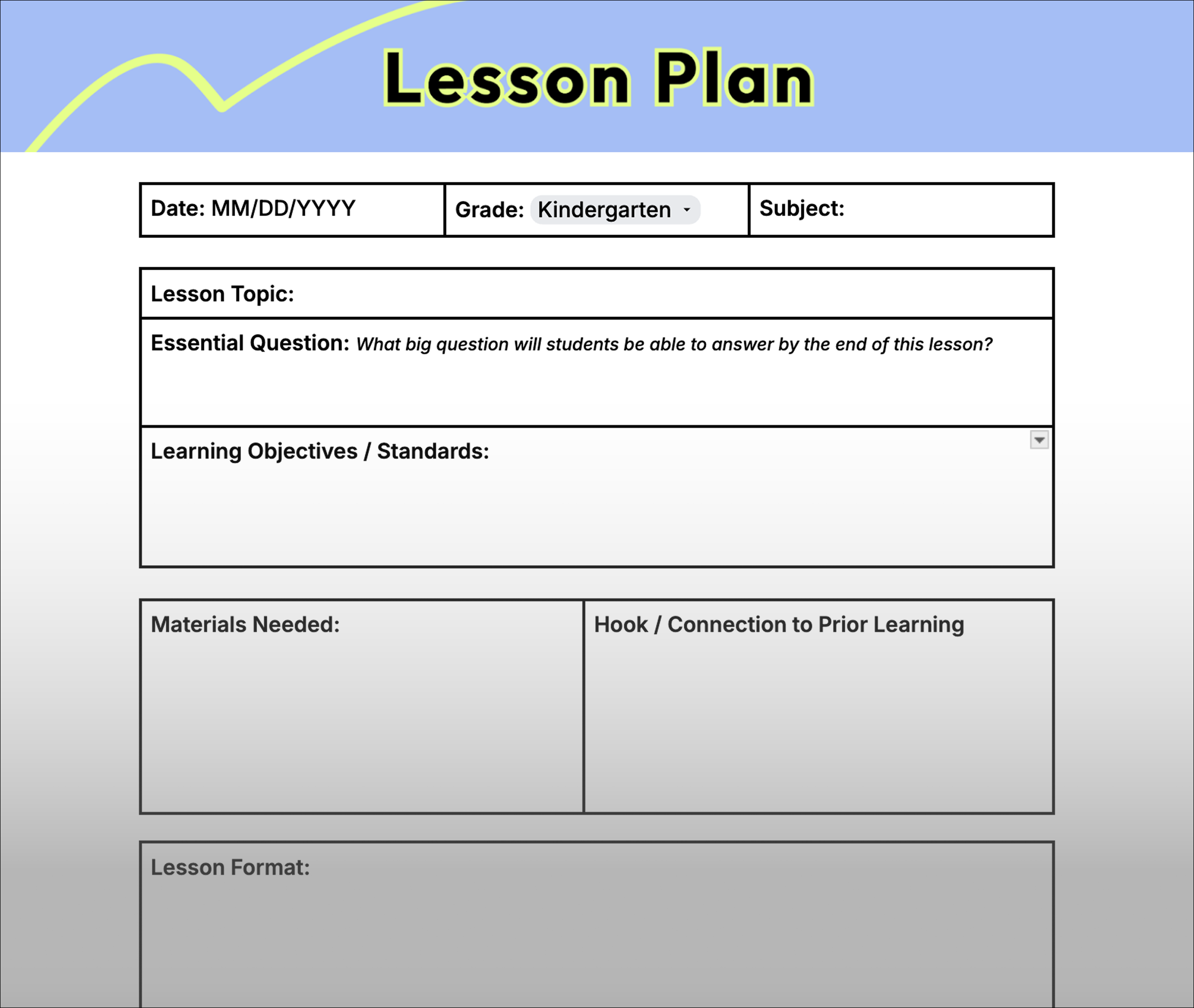 Free Lesson Plan Template For Teachers