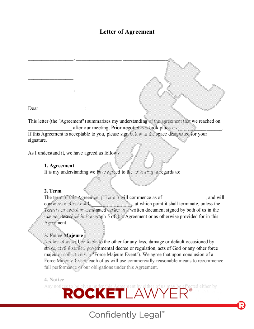 Free Letter Of Agreement Make Download Rocket Lawyer