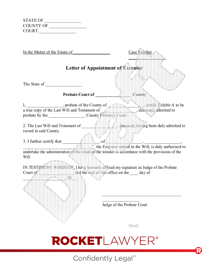 Free Letter Of Appointment Of Executor Template Rocket Lawyer