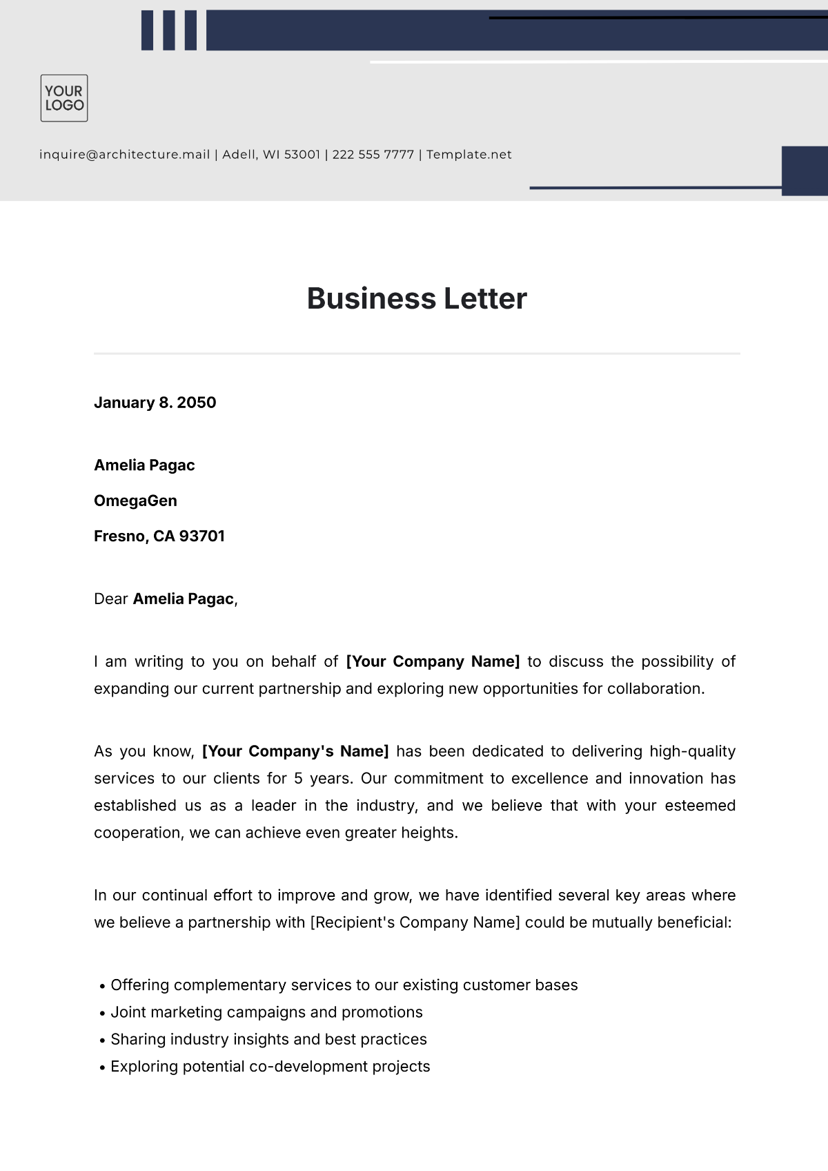 template of a business letter