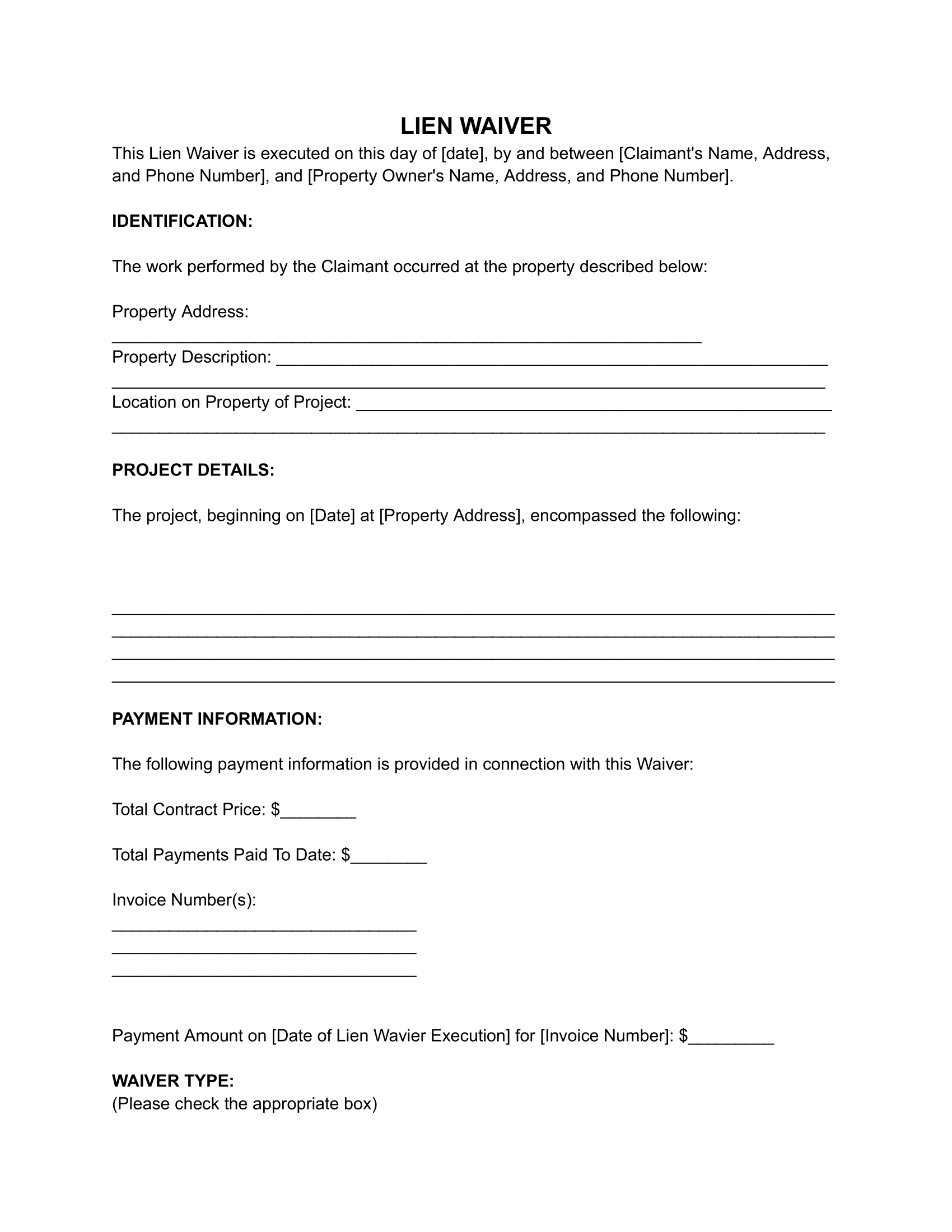 generic printable waiver form