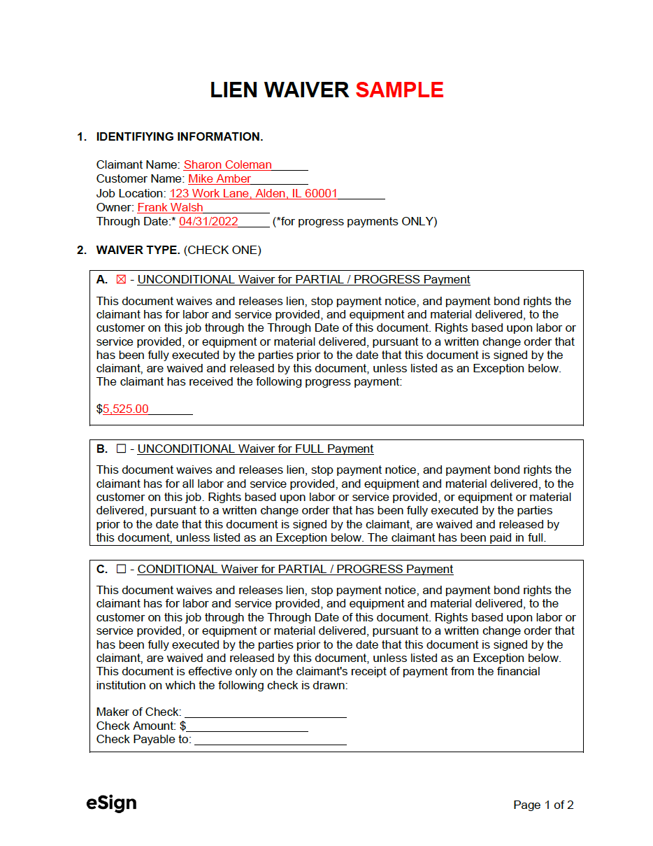 Free Lien Waiver Forms PDF Word