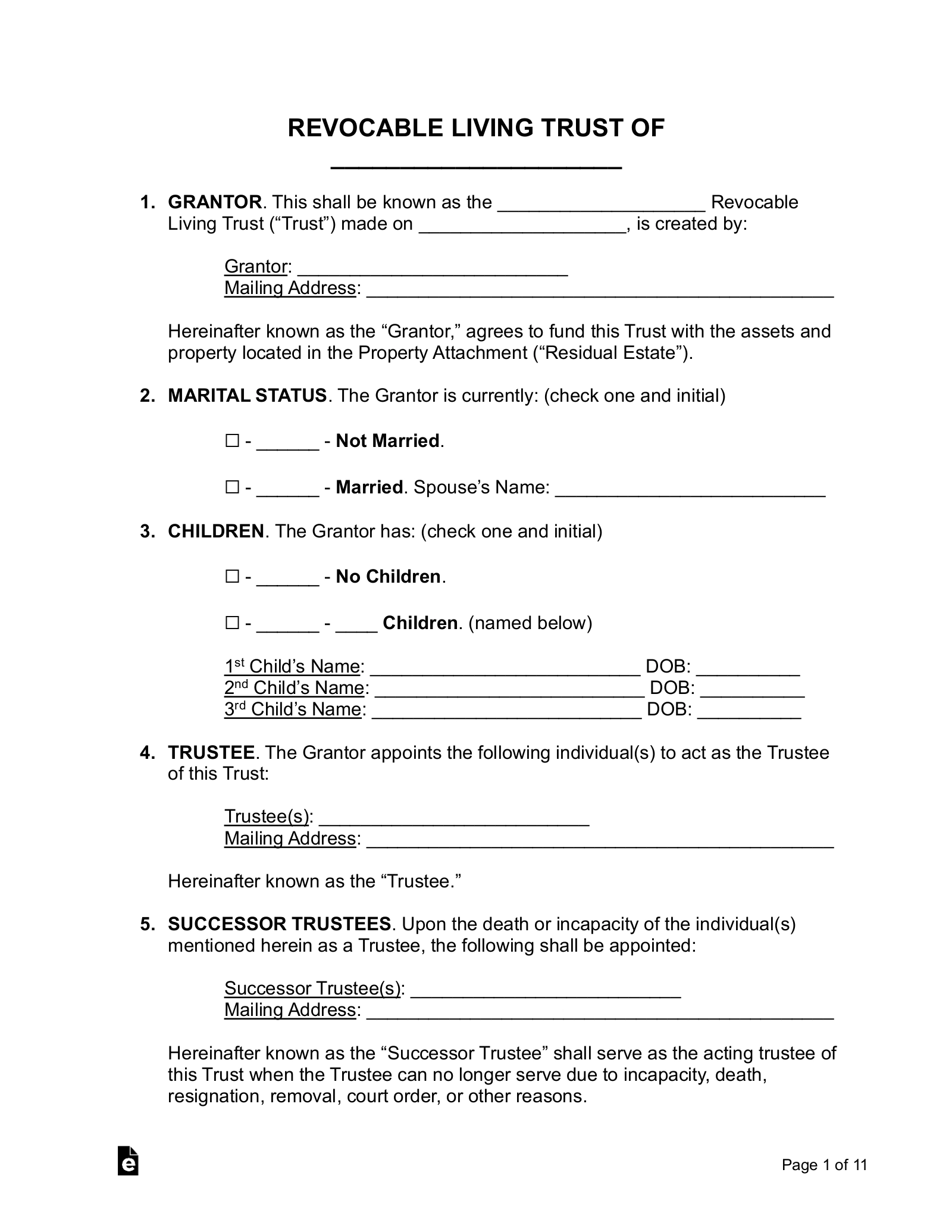 Free Living Trust Form Revocable PDF Word EForms