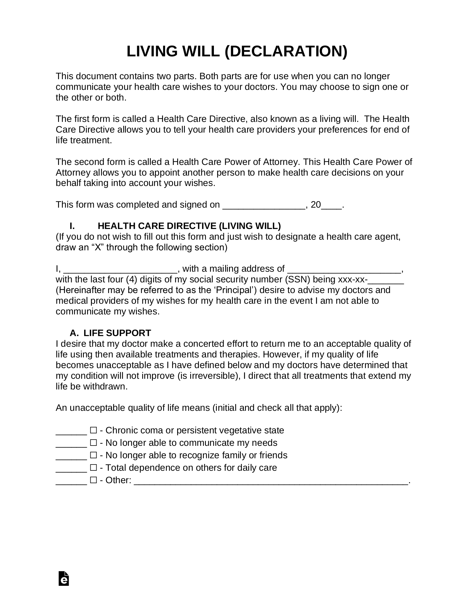 free printable advance directive forms