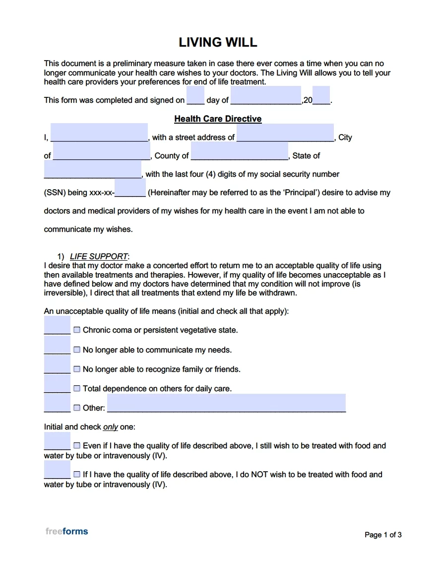 free printable will and trust forms