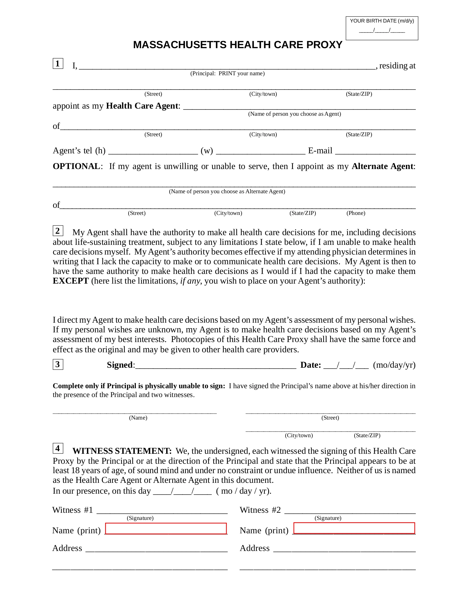 Free Massachusetts Health Care Proxy Medical POA Form PDF Word EForms