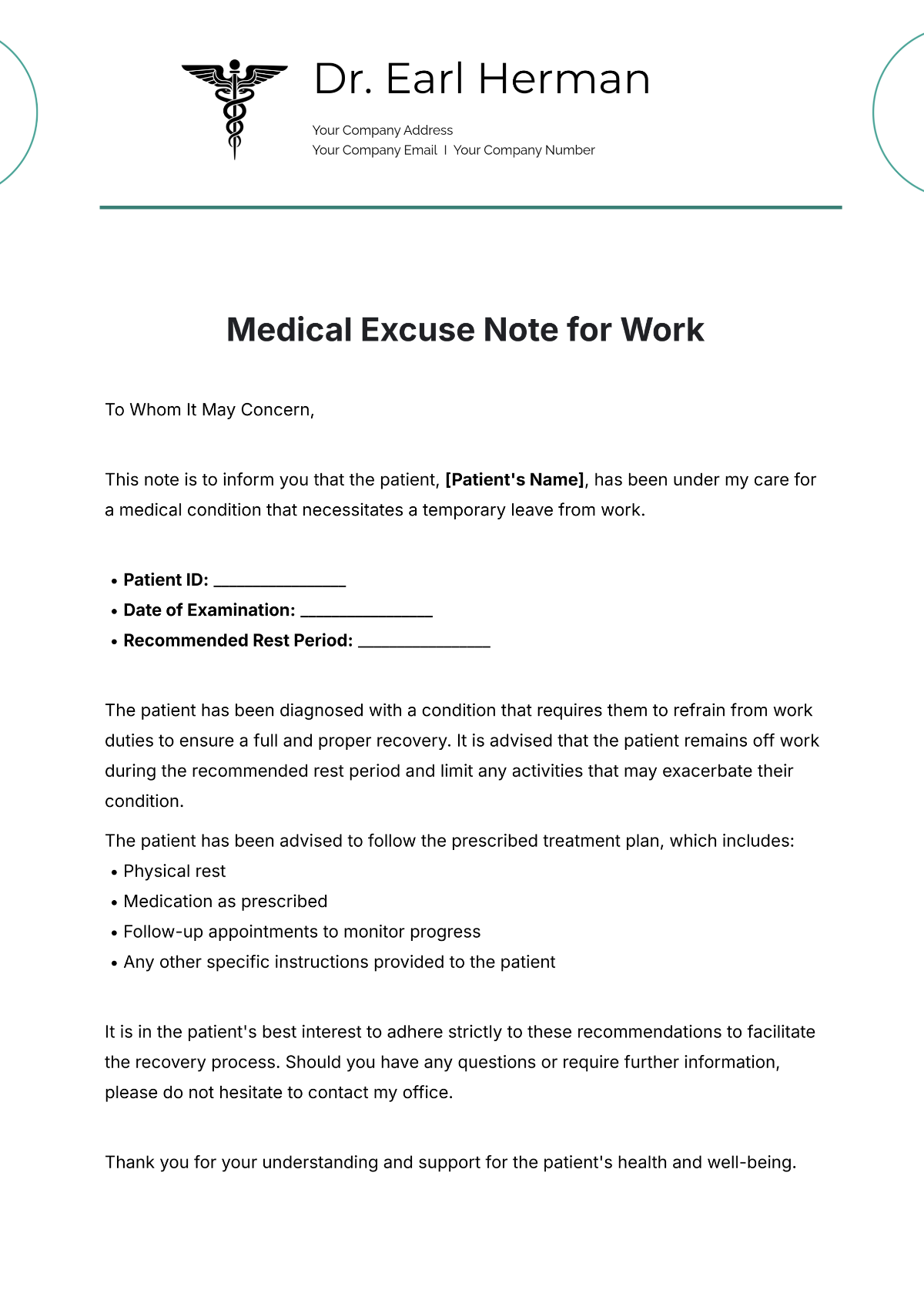 Free Medical Excuse Note For Work Template To Edit Online