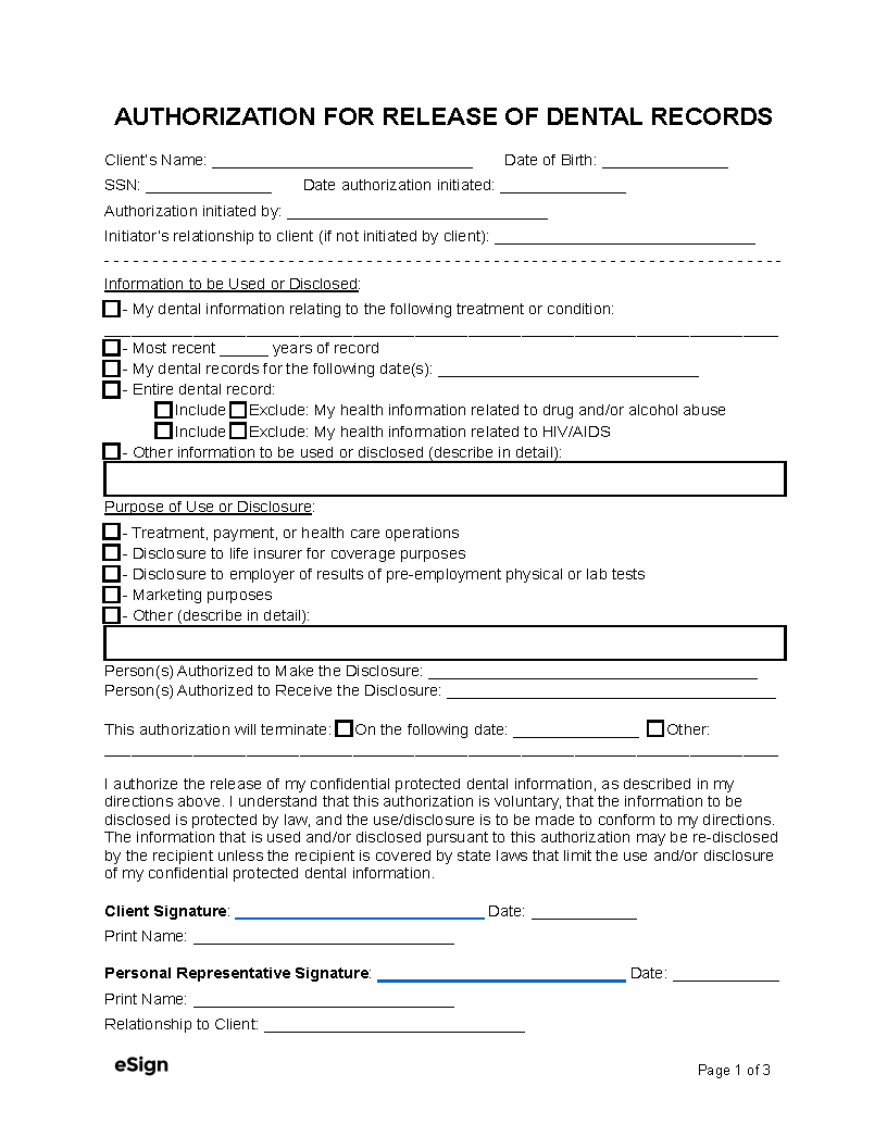 printable medical records release form