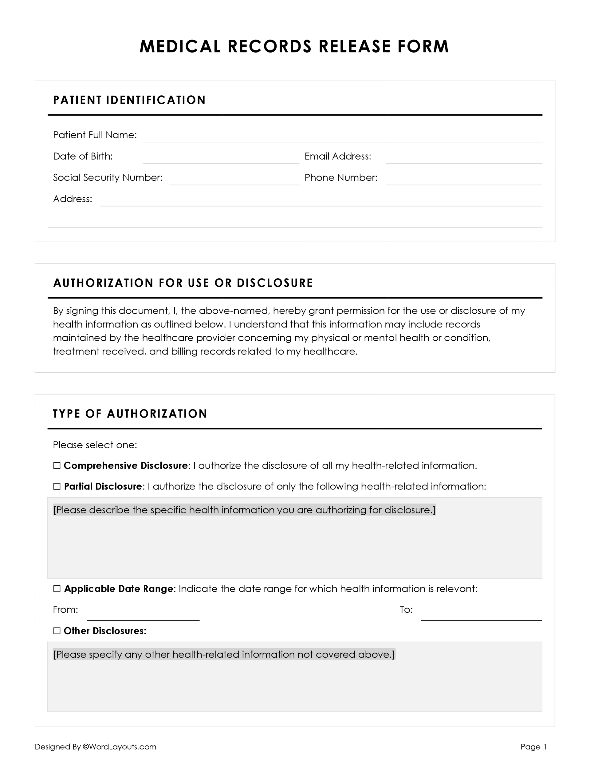 Free Medical Records Release Forms HIPAA 