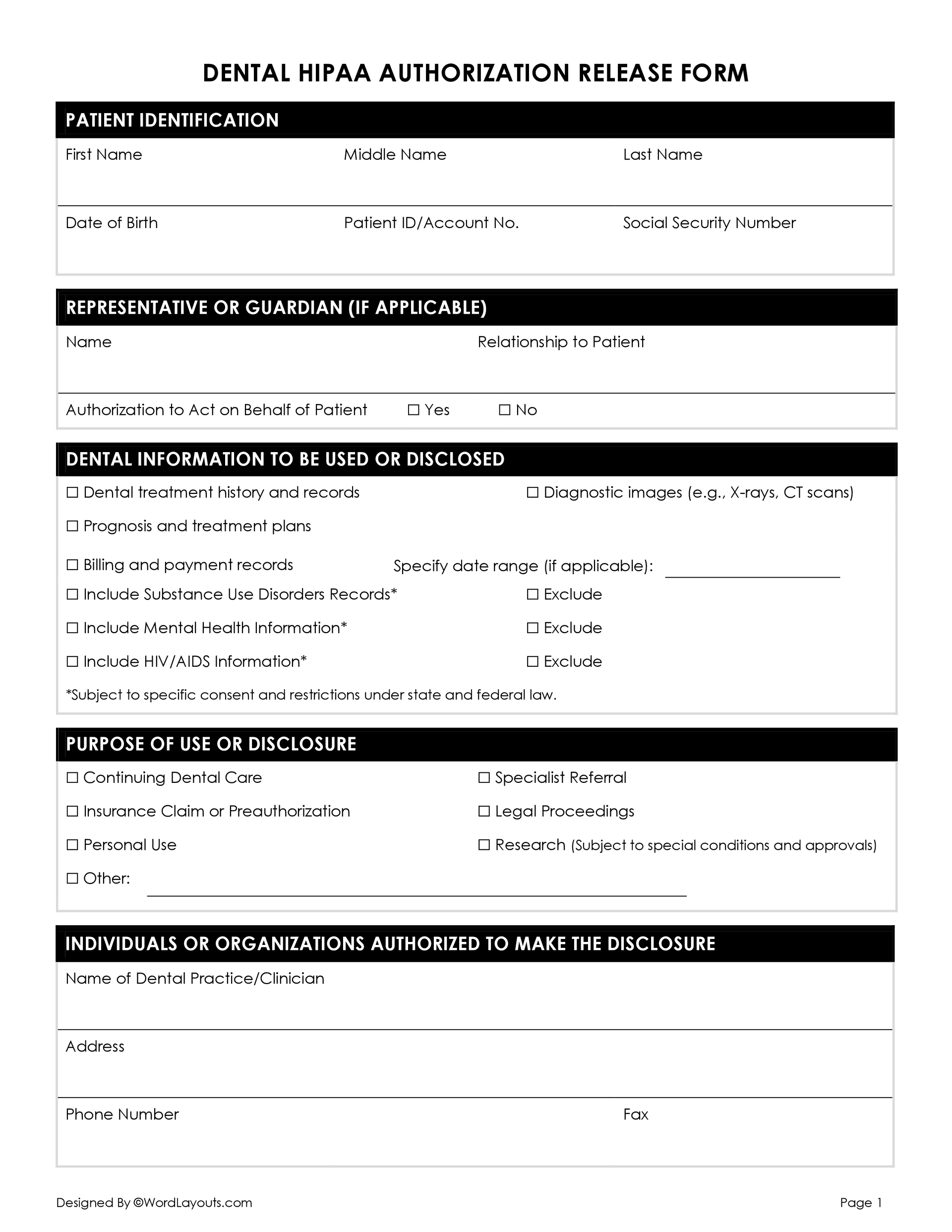 Free Medical Records Release Forms HIPAA 