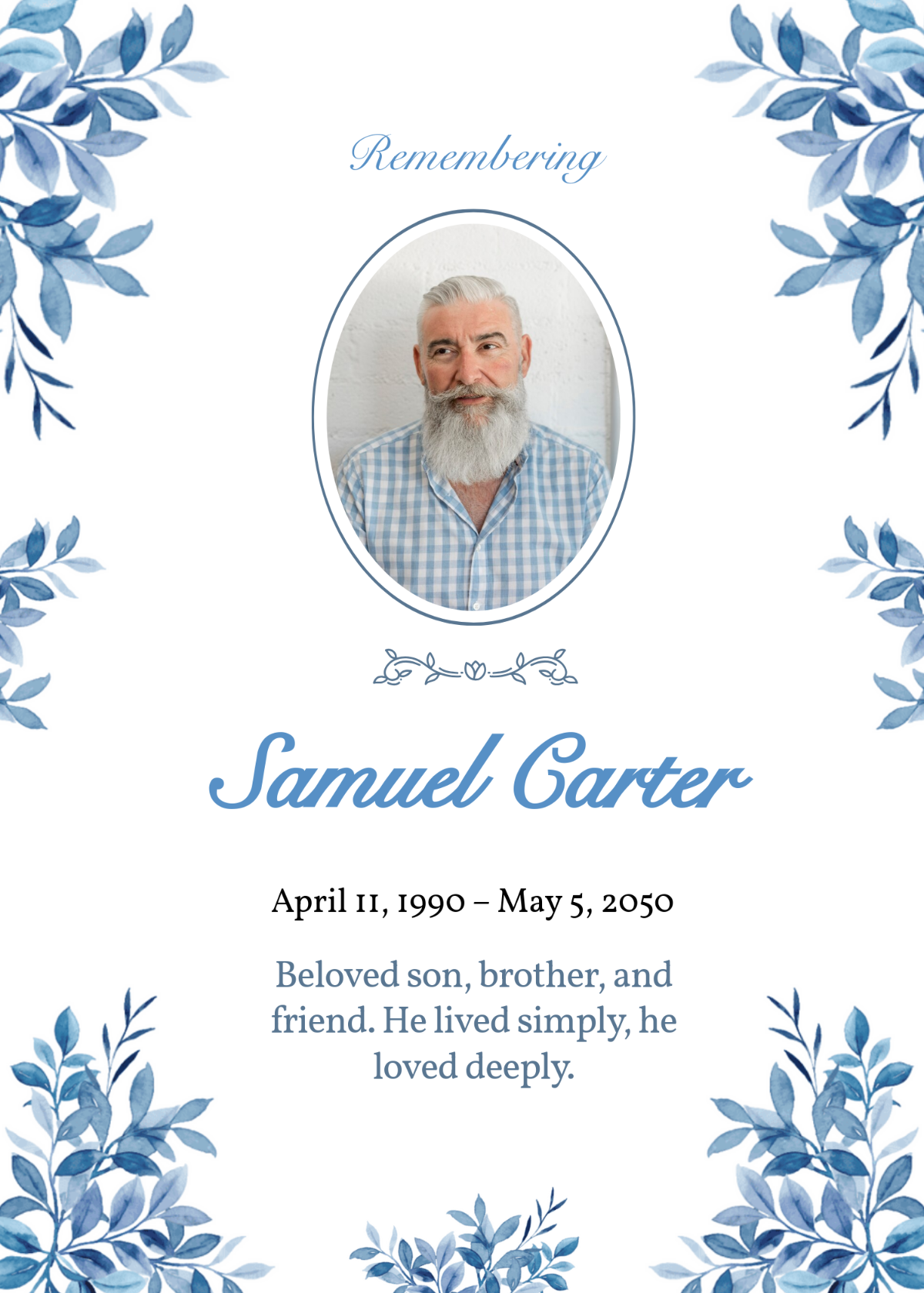 Free Minimalist Obituary Template To Edit Online