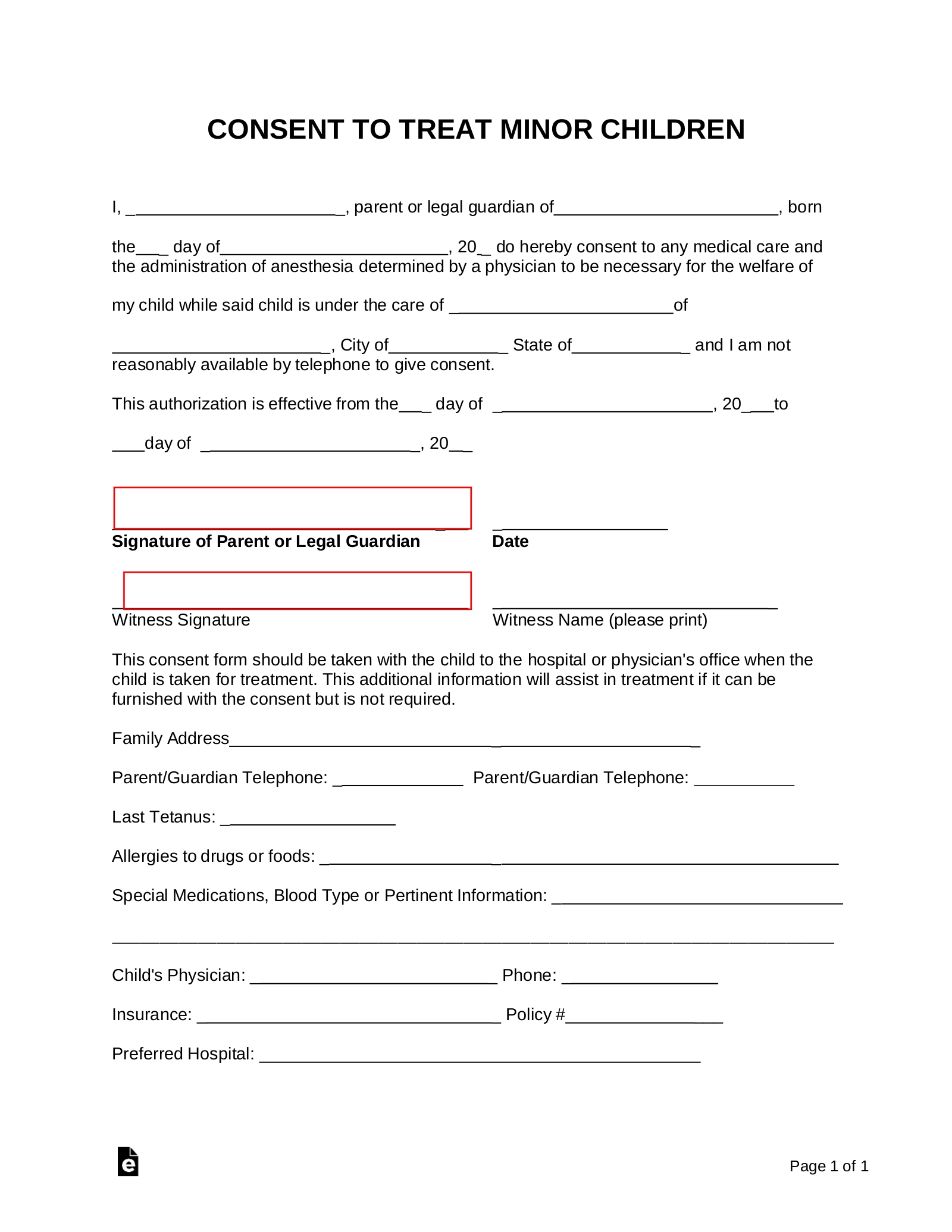 Free Minor Child Medical Consent Form PDF Word EForms