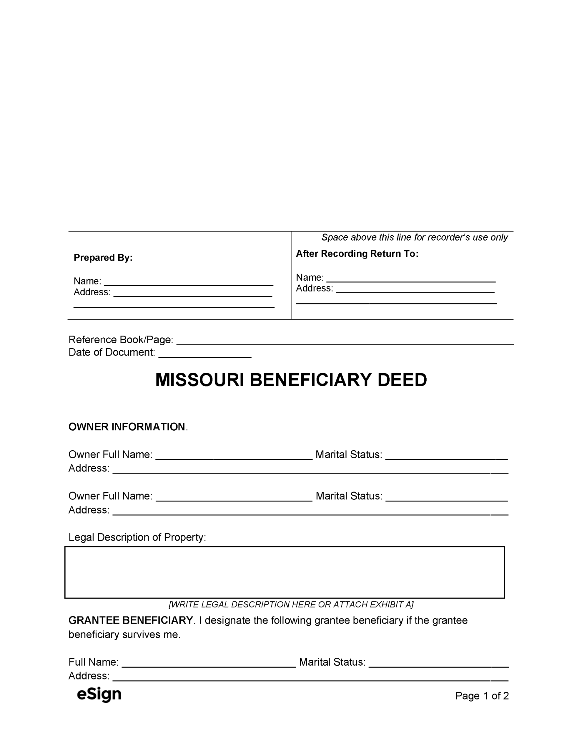 Free Missouri Beneficiary Deed Form PDF Word