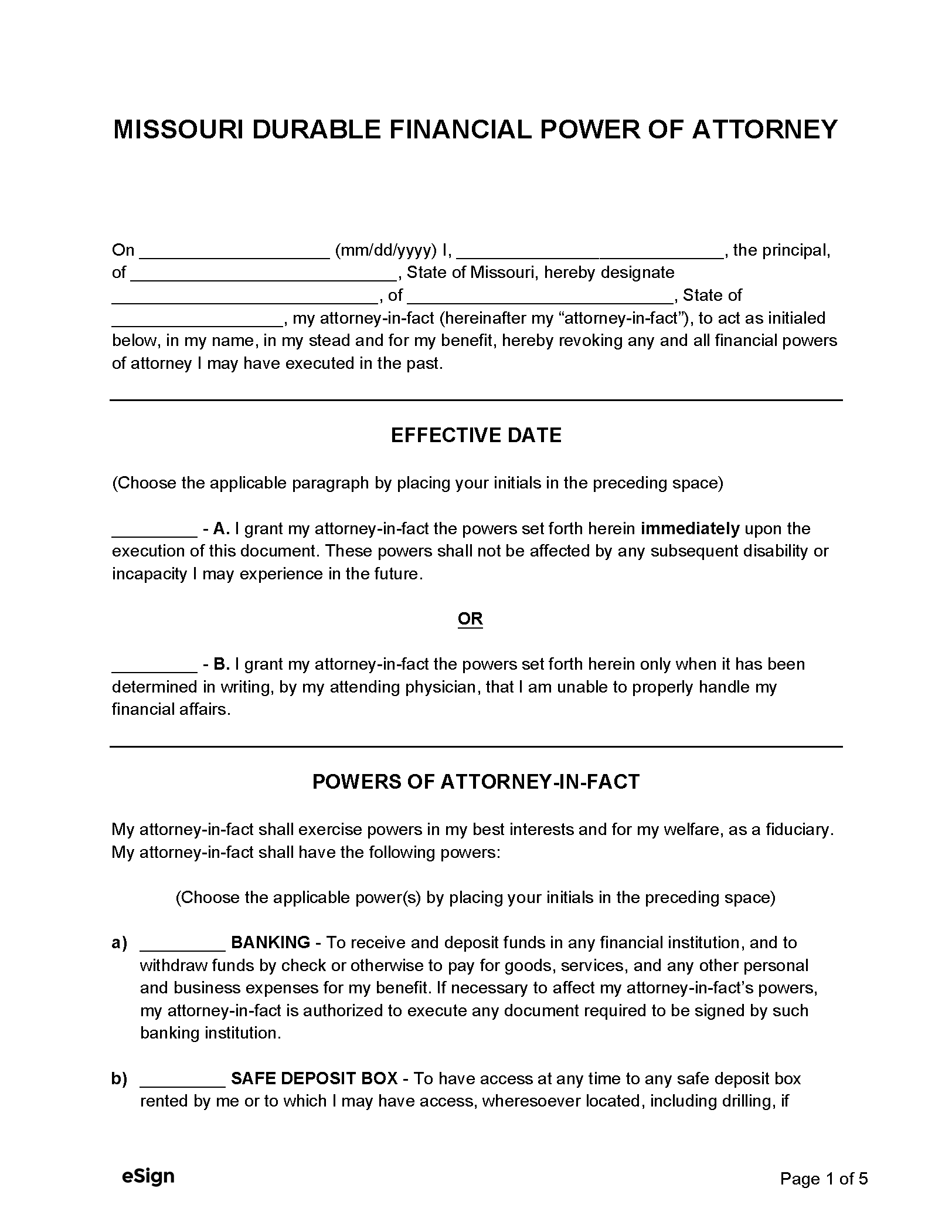 Free Missouri Durable Power Of Attorney Form PDF Word