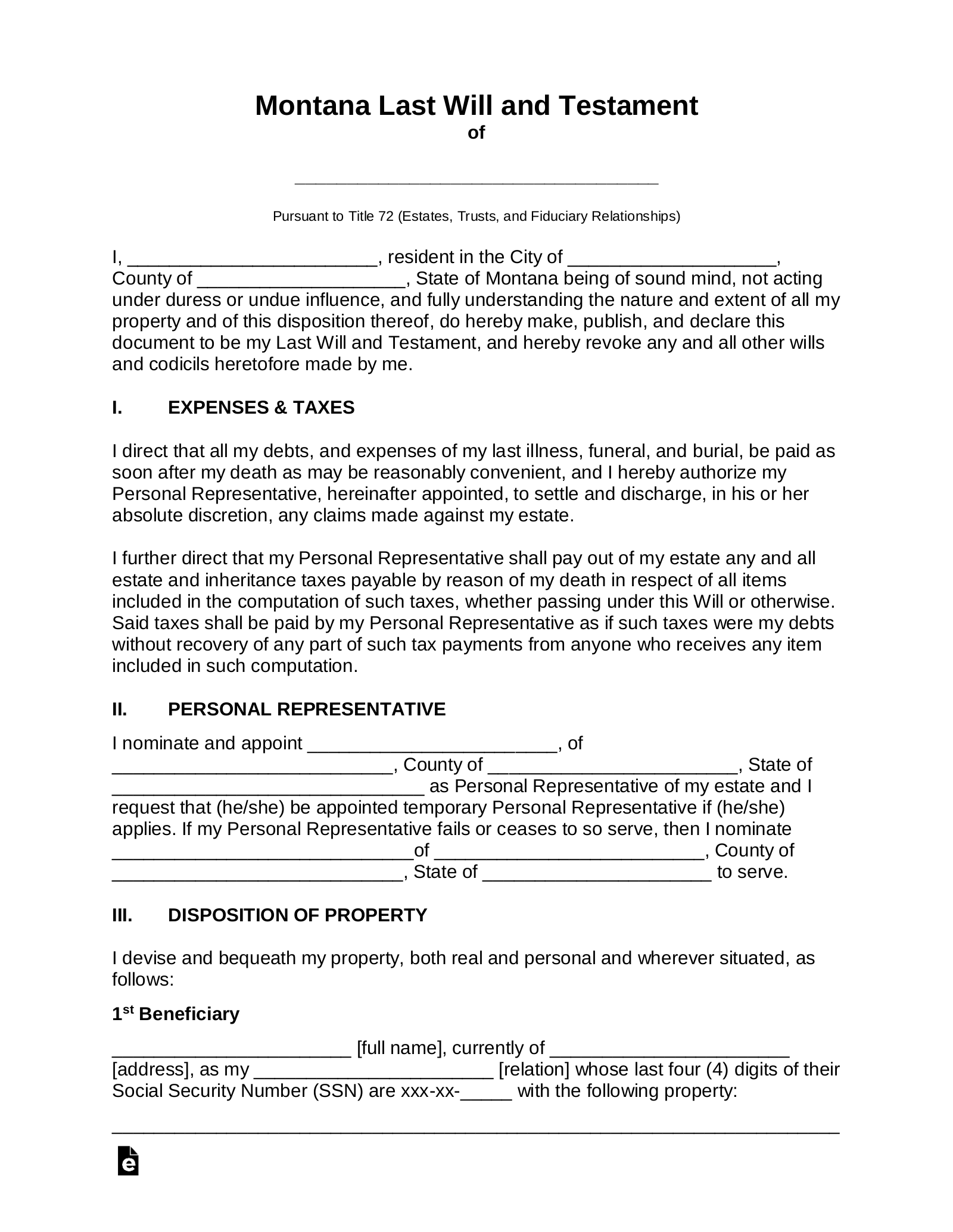 printable last will forms
