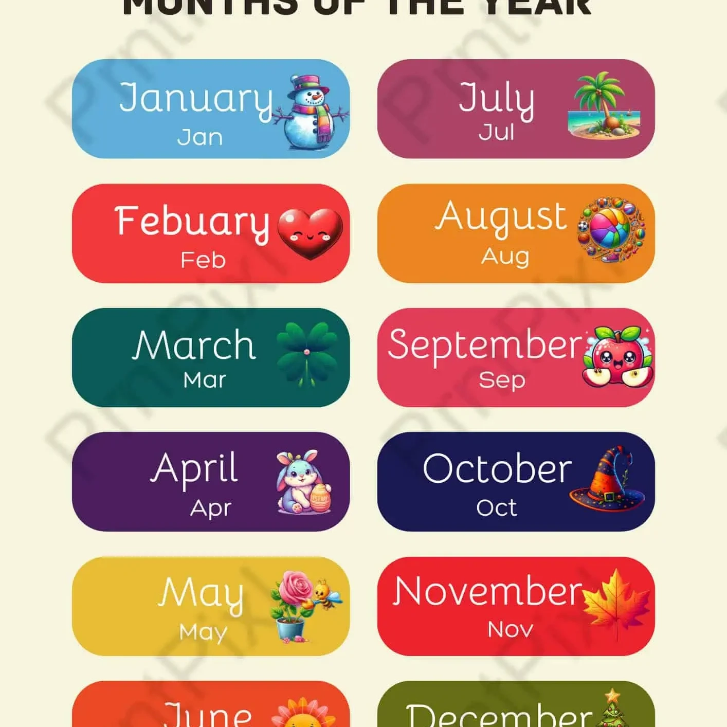 free printable months of the year chart