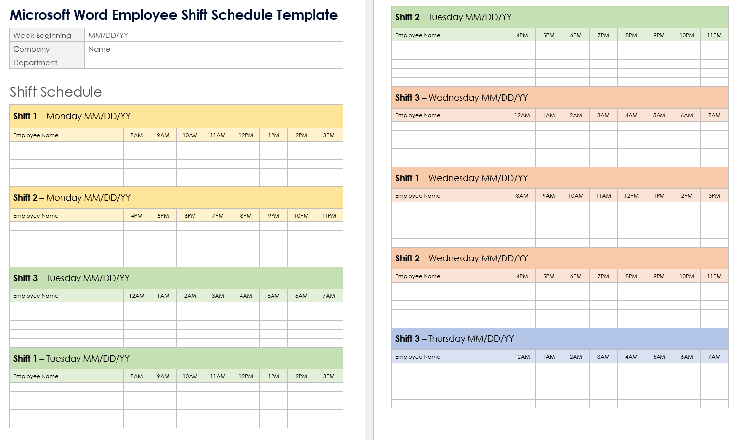 Free MS Word Work Schedule Templates Daily Monthly Weekly
