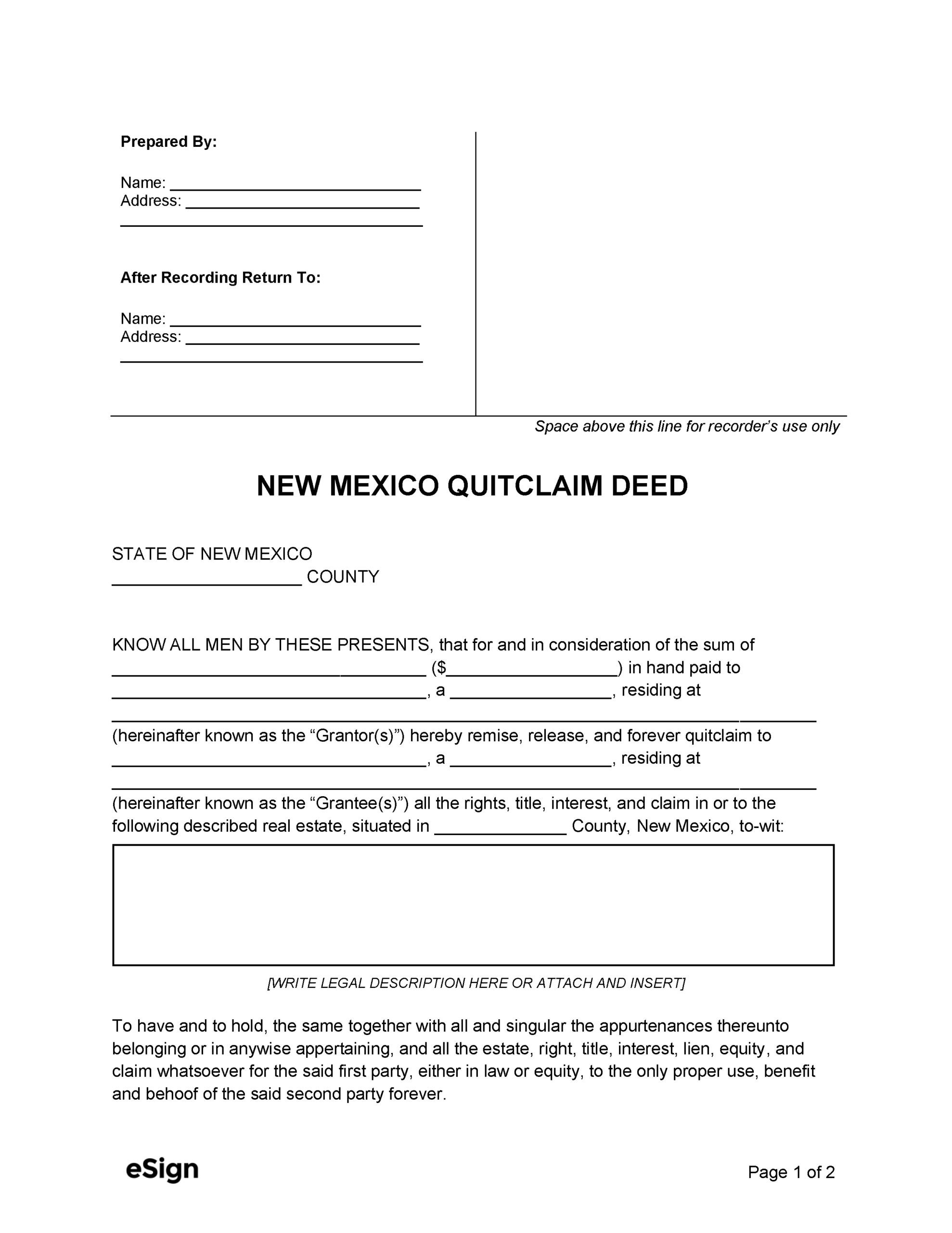free printable quit claim deed form