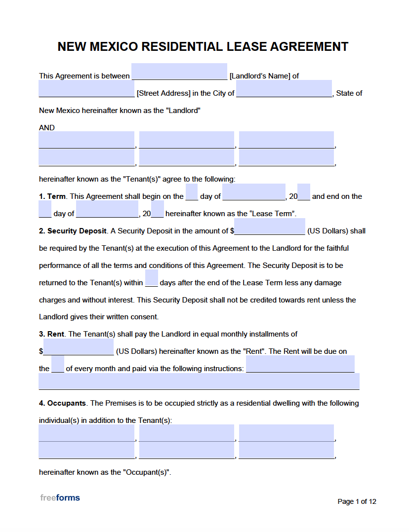 free printable rental lease forms