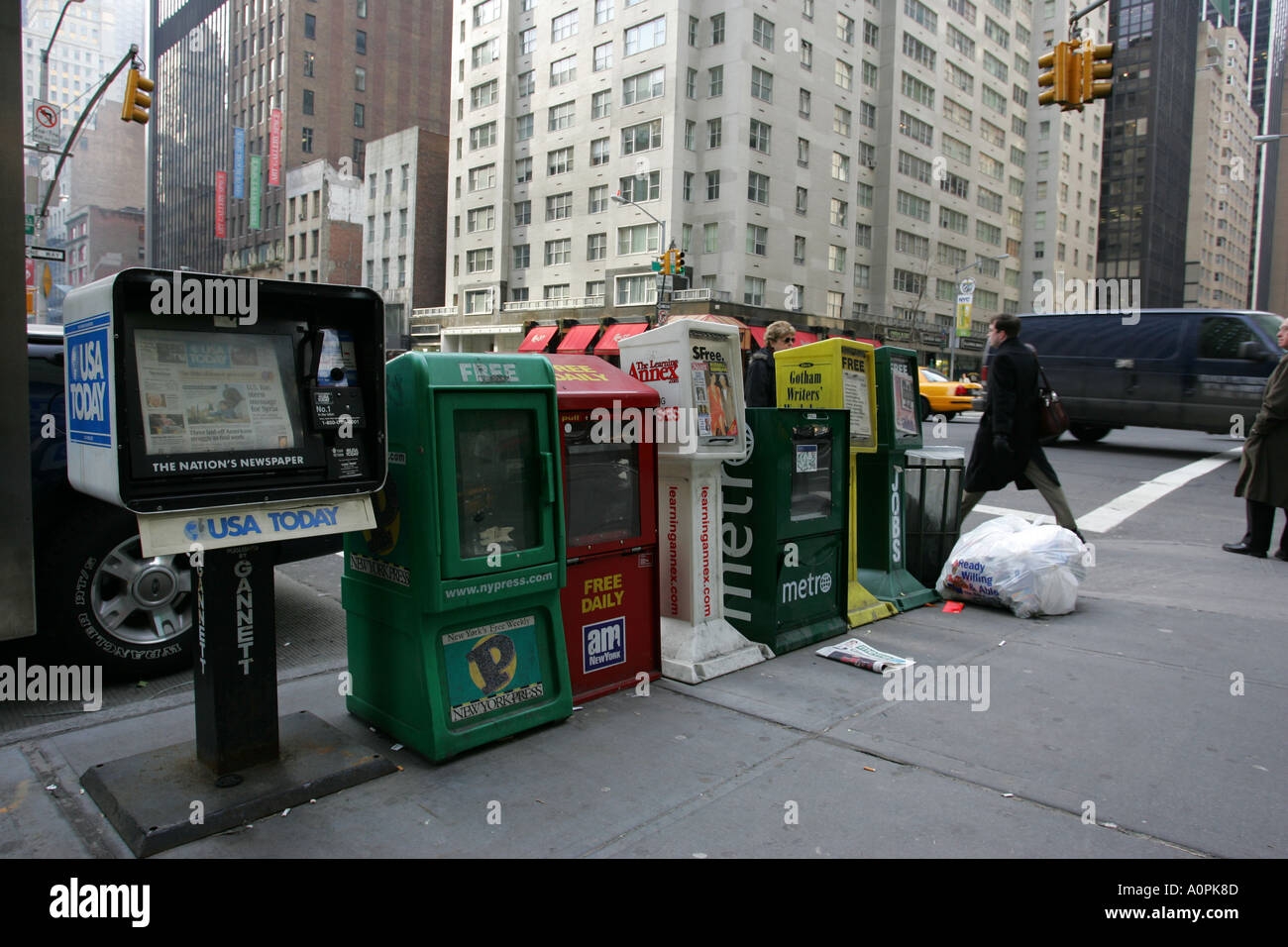 Free New York City Newspapers Sit In Their Street Vending Machines Waiting The Morning Rush Hour Crowds NYC USA America Stock Photo Alamy