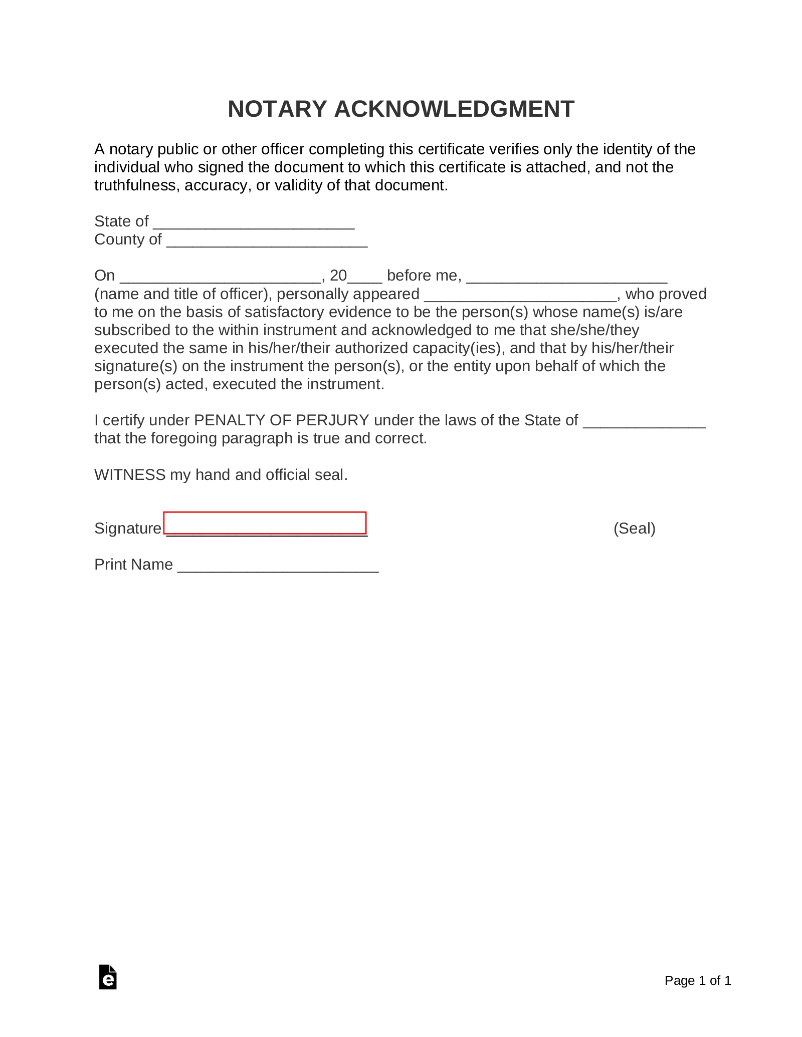 Free Notary Acknowledgment Forms PDF Word EForms
