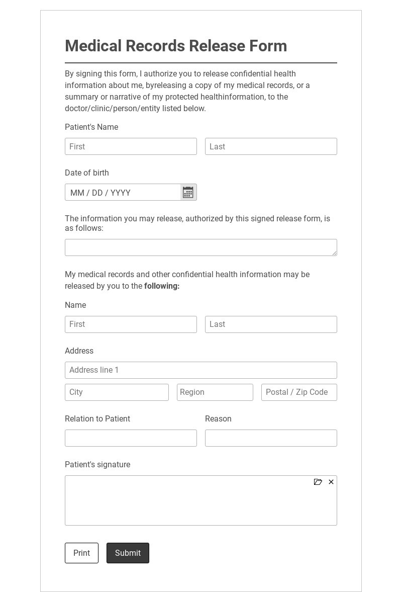 Free Online Medical Records Release Form