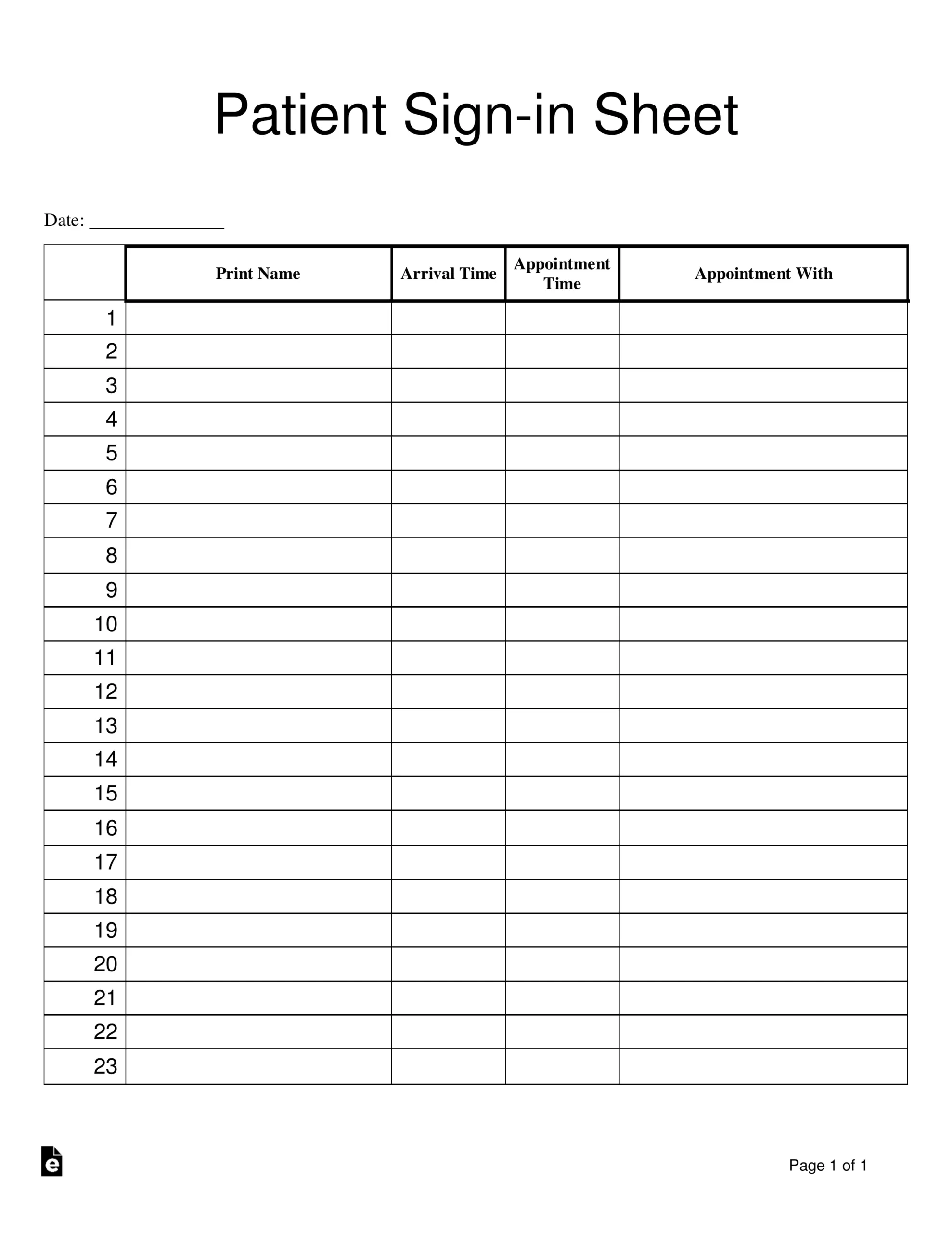 Free Patient Sign in Sheet Template PDF Word EForms