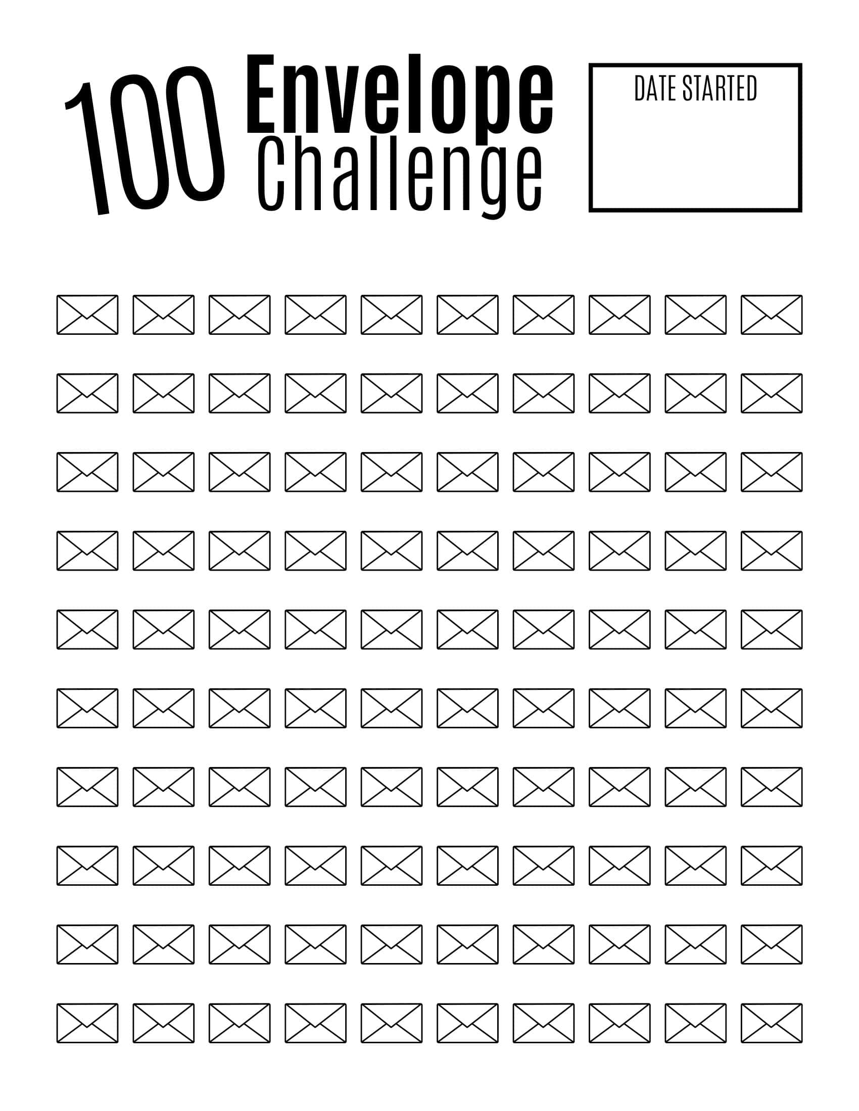 Free Printable 100 Envelope Challenge Templates PDF Chart