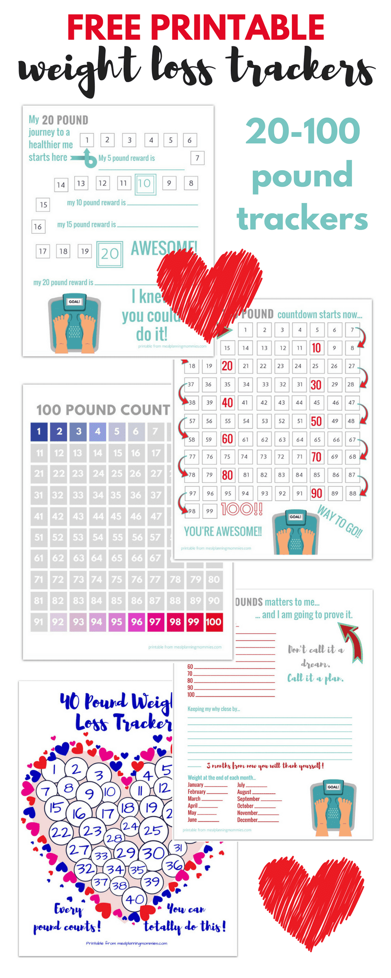 Free Printable 20 100 Pound Weight Loss Trackers