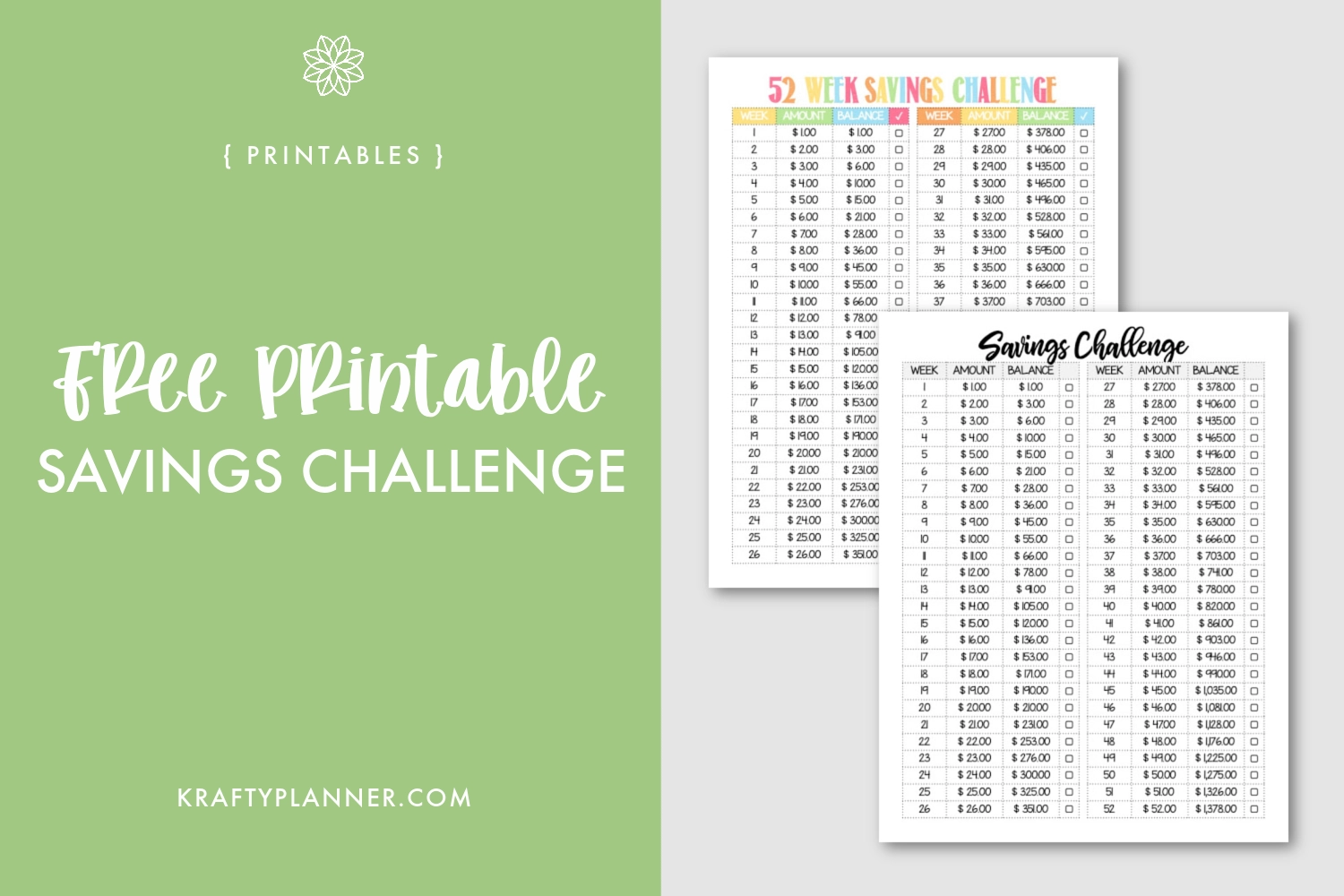 free savings challenge printables