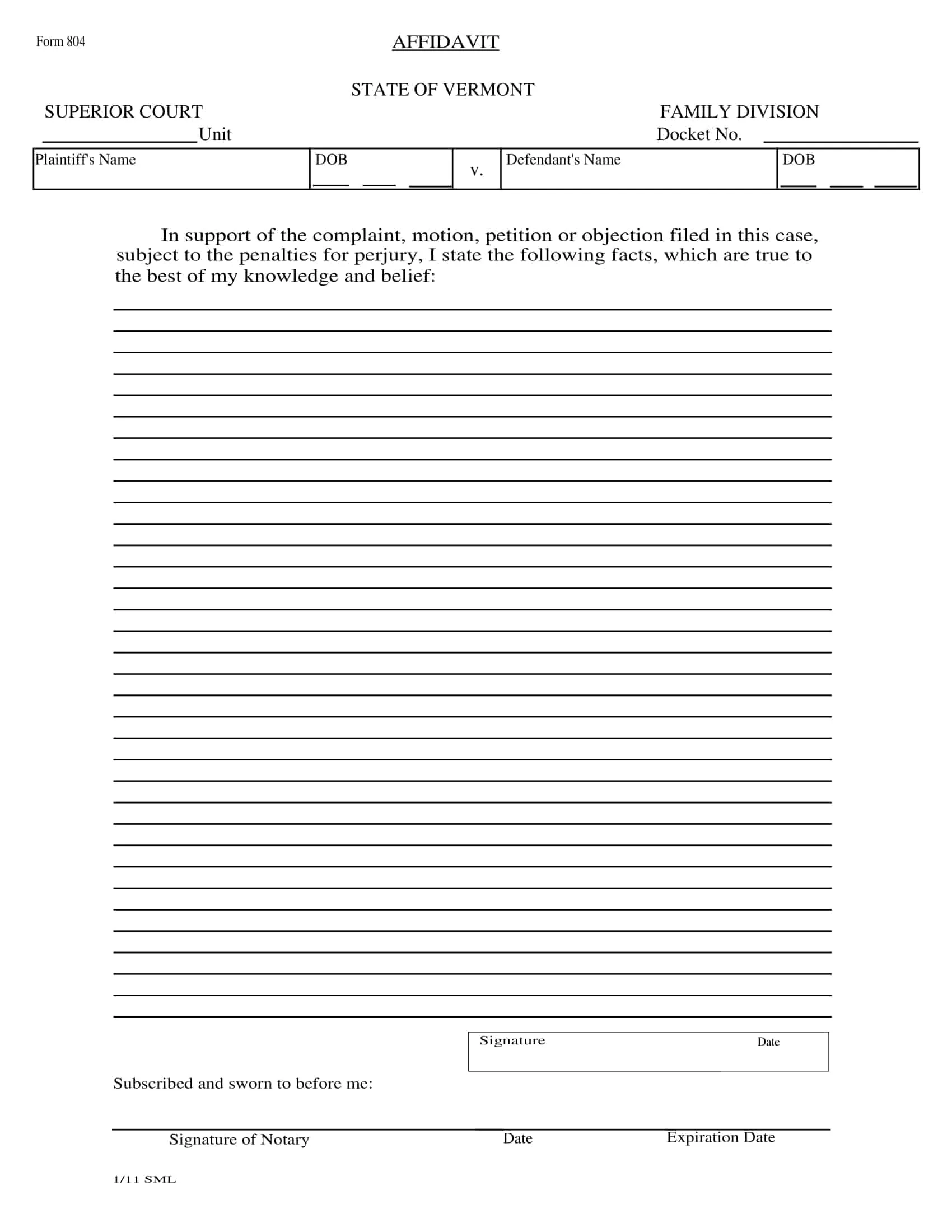 printable blank affidavit form