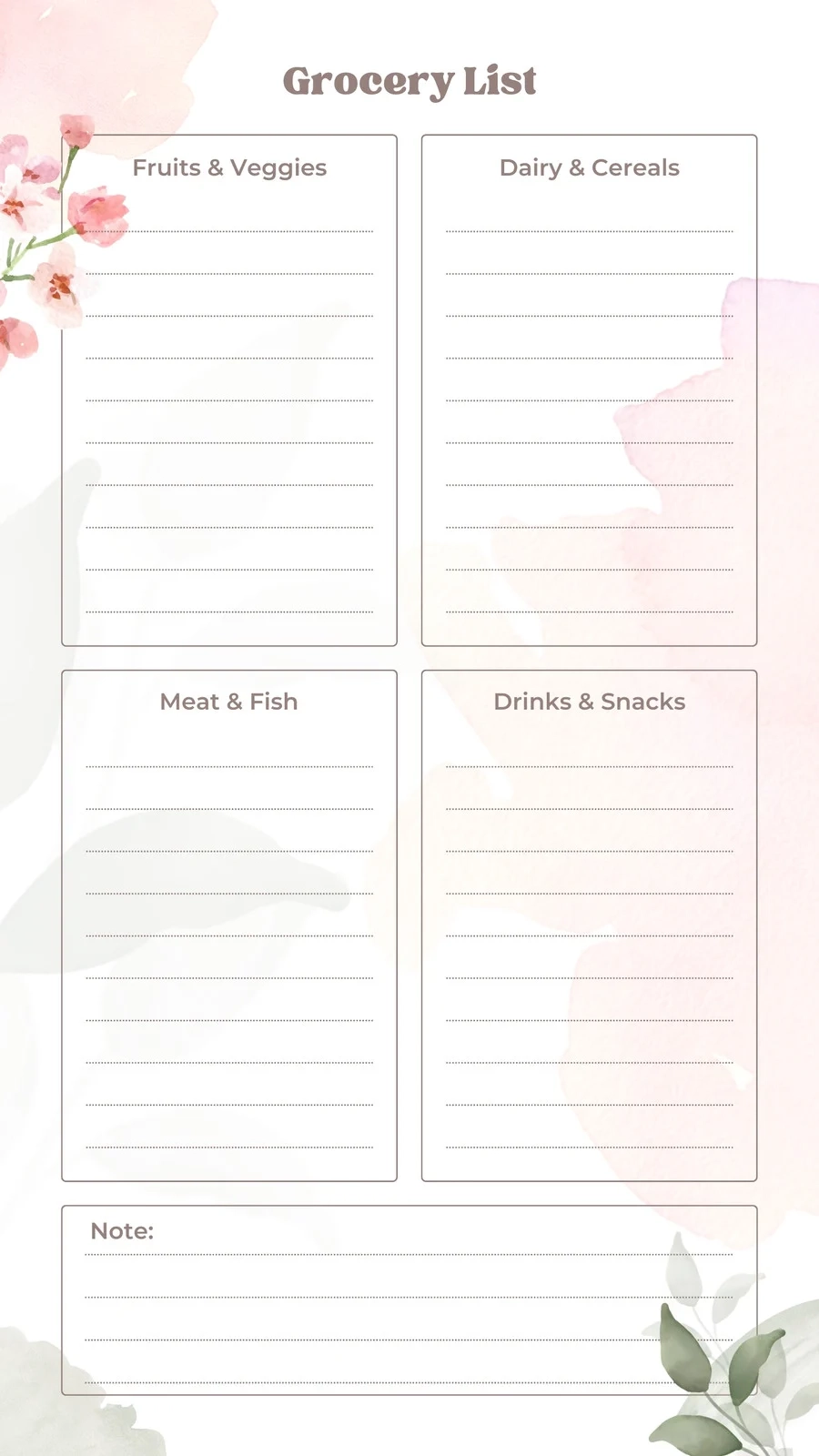 blank grocery list template