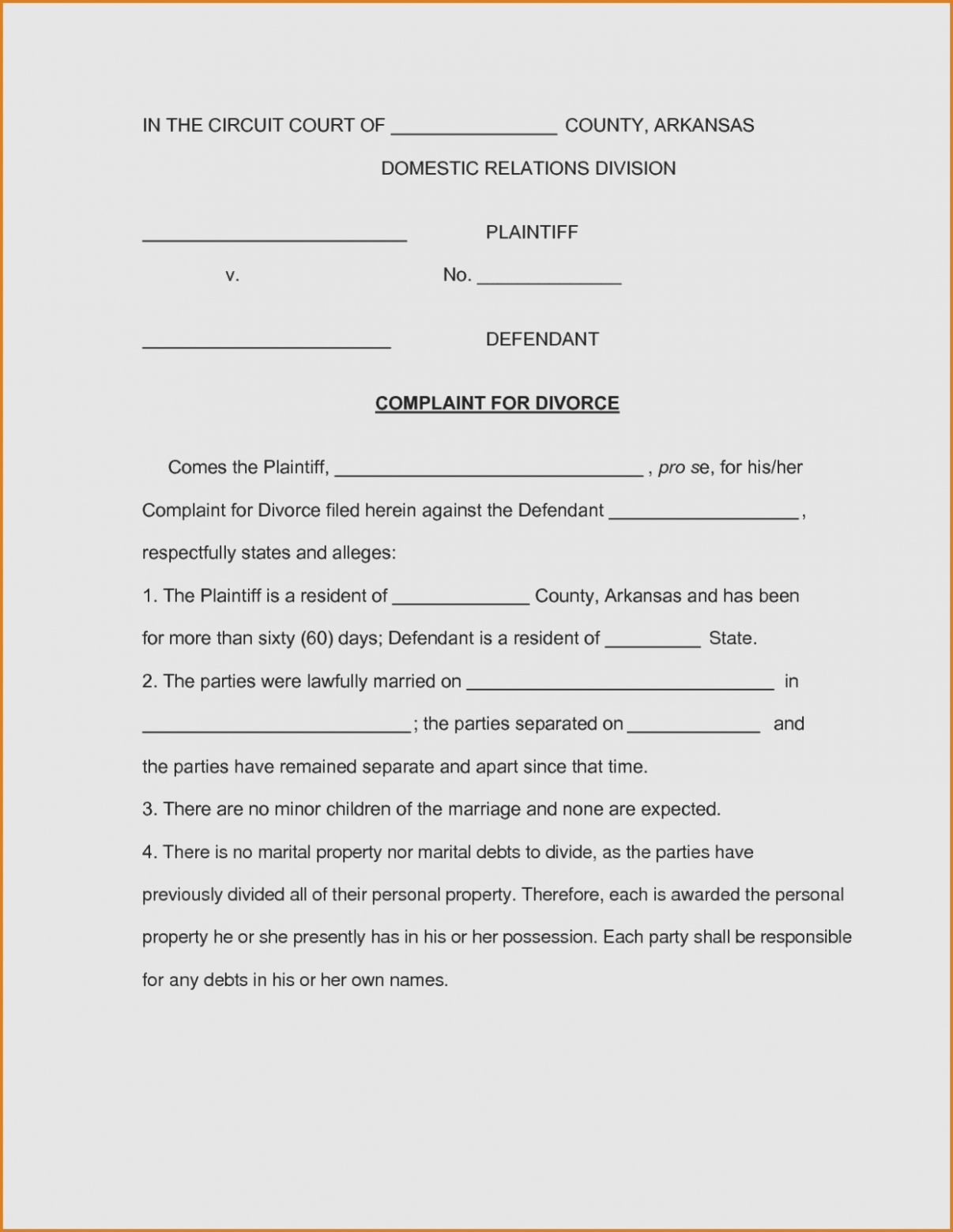 Free Printable Arkansas Divorce Forms Worksheets Library
