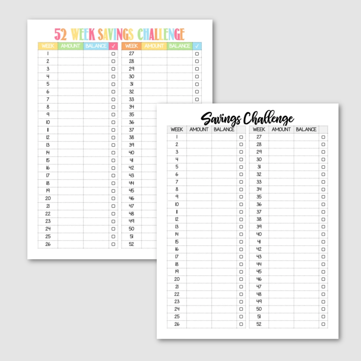 52 week money challenge printable