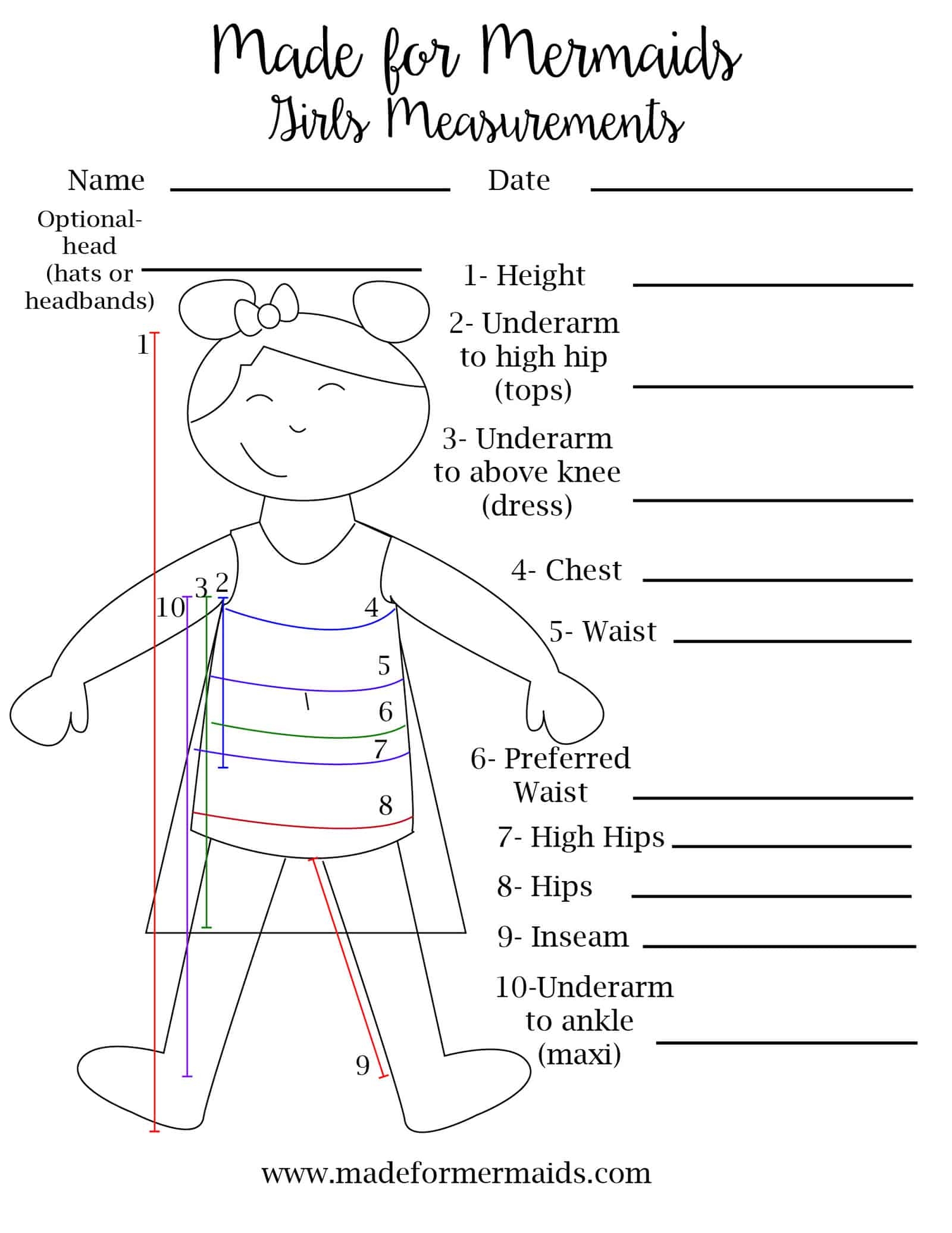 FREE Printable Blank Measurement Chart For Adults Youth Made For Mermaids
