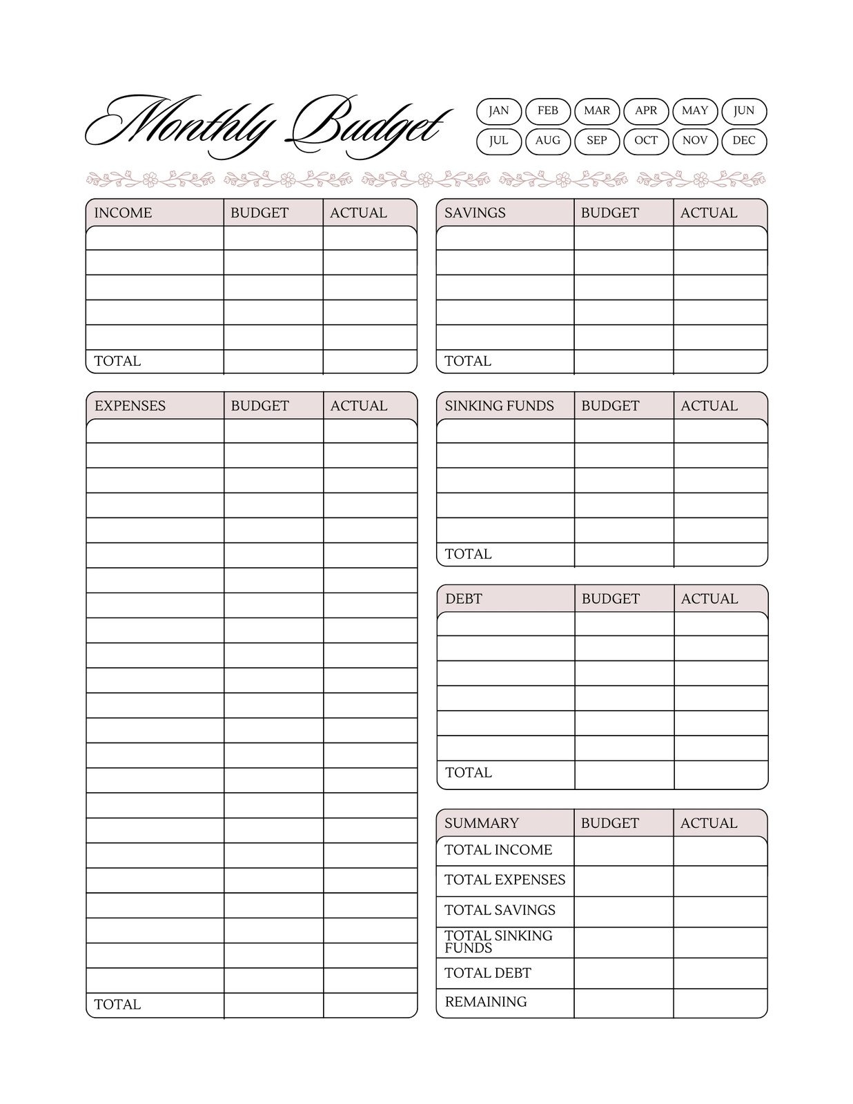 printable budget forms