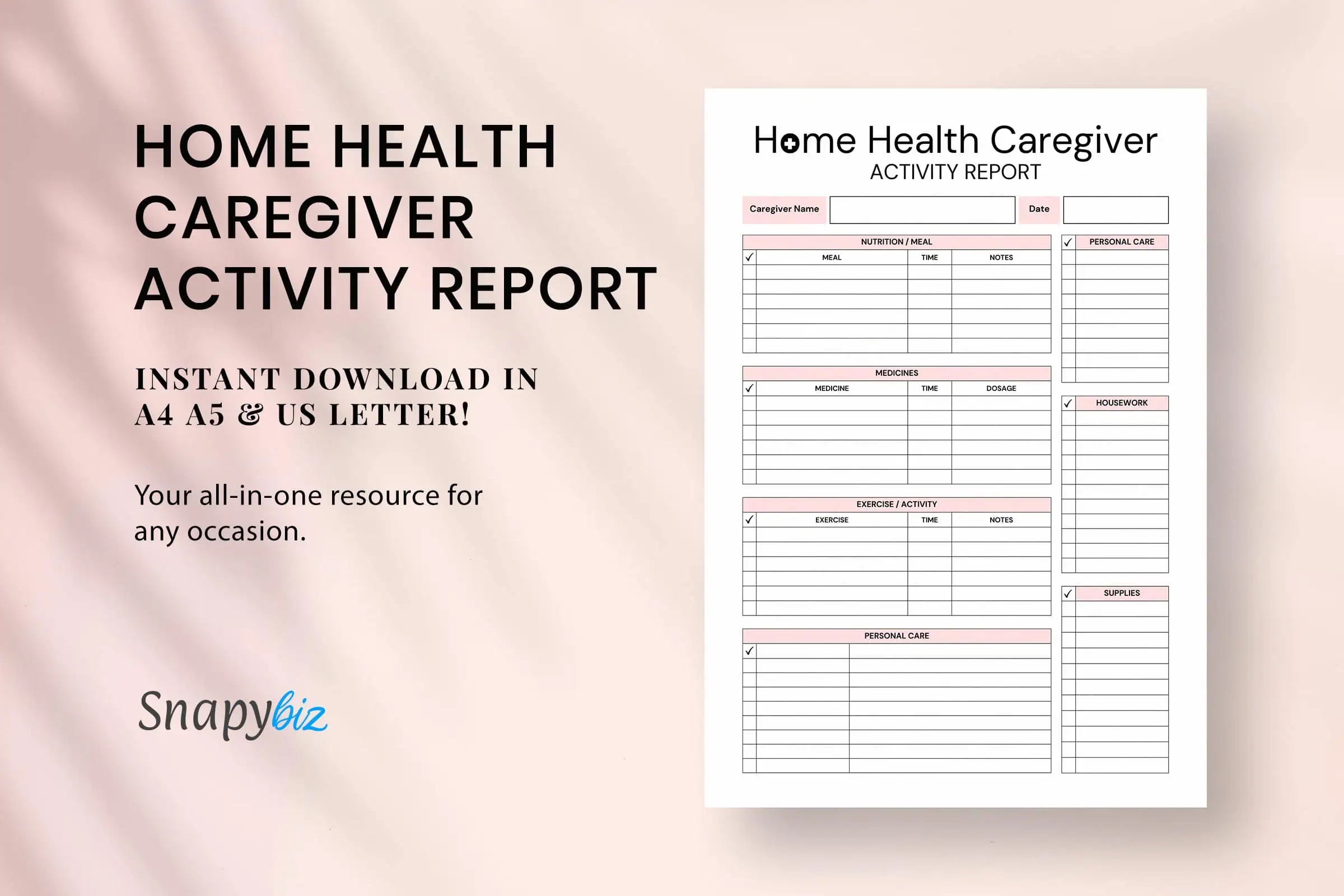 Free Printable Caregiver Forms PDF SnapyBiz