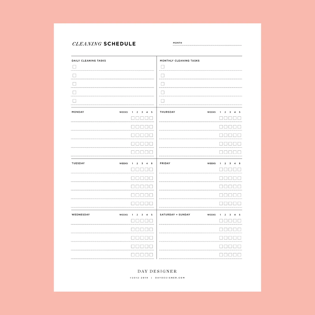 free cleaning chart printables