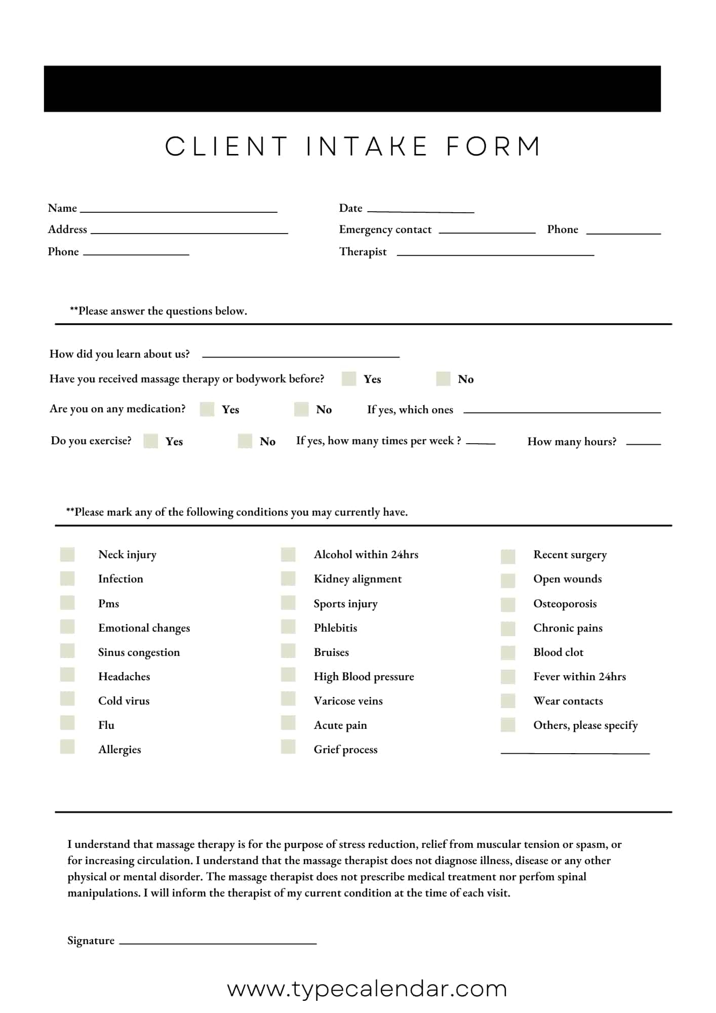 Free Printable Client Intake Form Templates Word PDF Excel Example