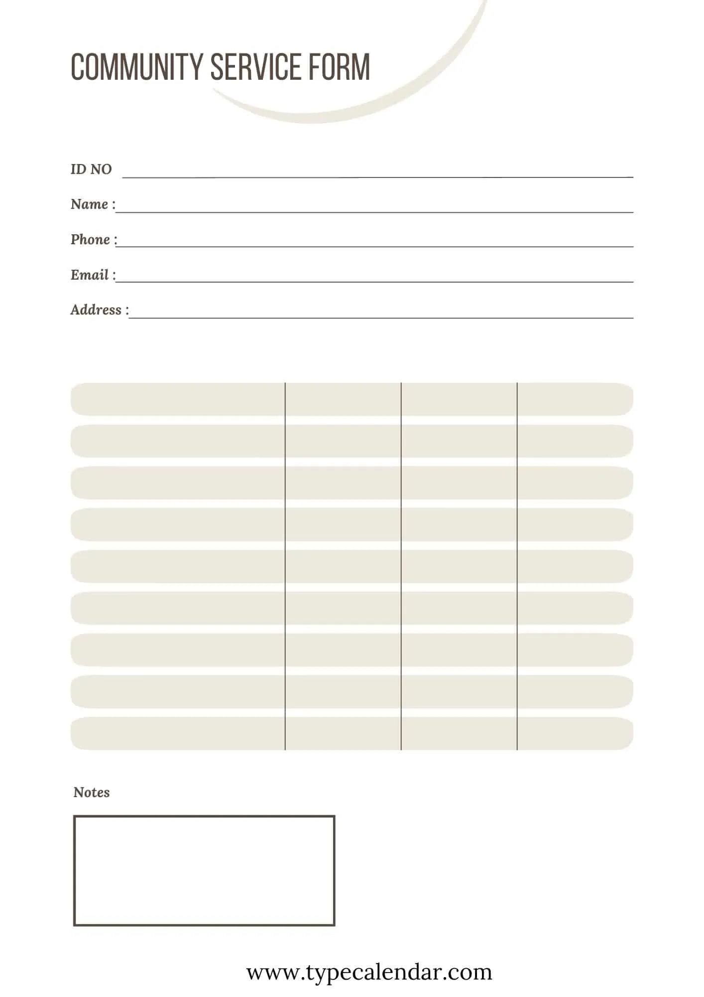 free printable community service form
